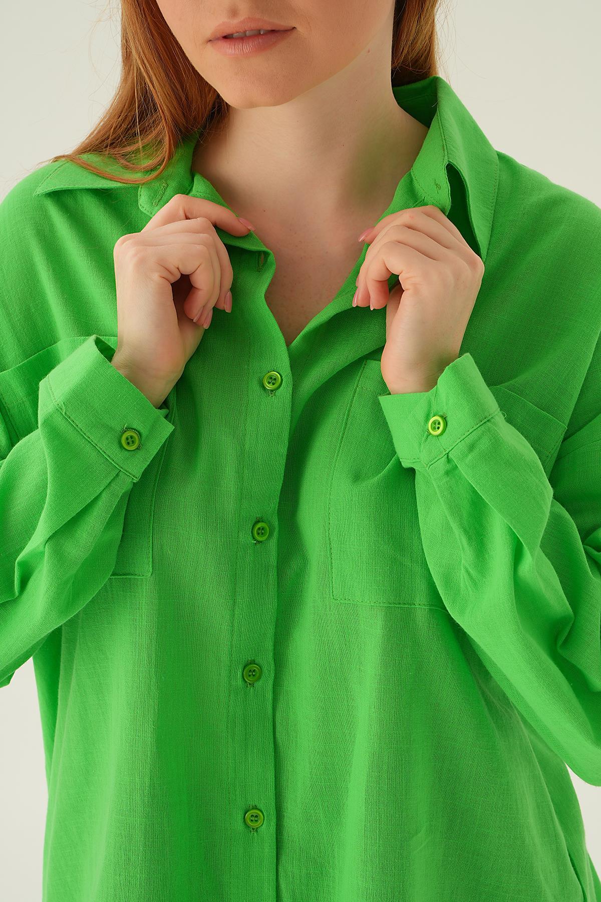 Fıstık Yeşili Çift Cep Gömlek 6891A - 5