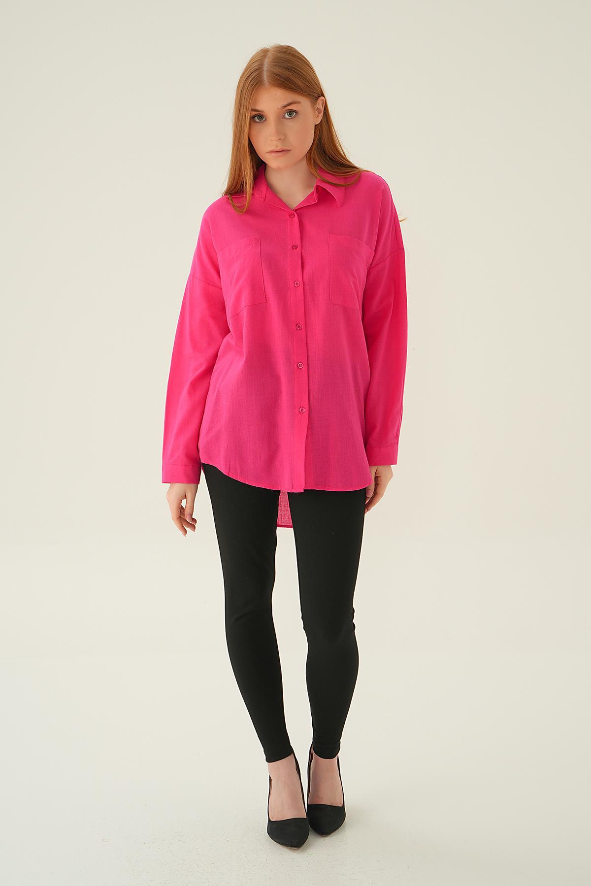 6891A Çift Cep Gömlek Fuşya - 2