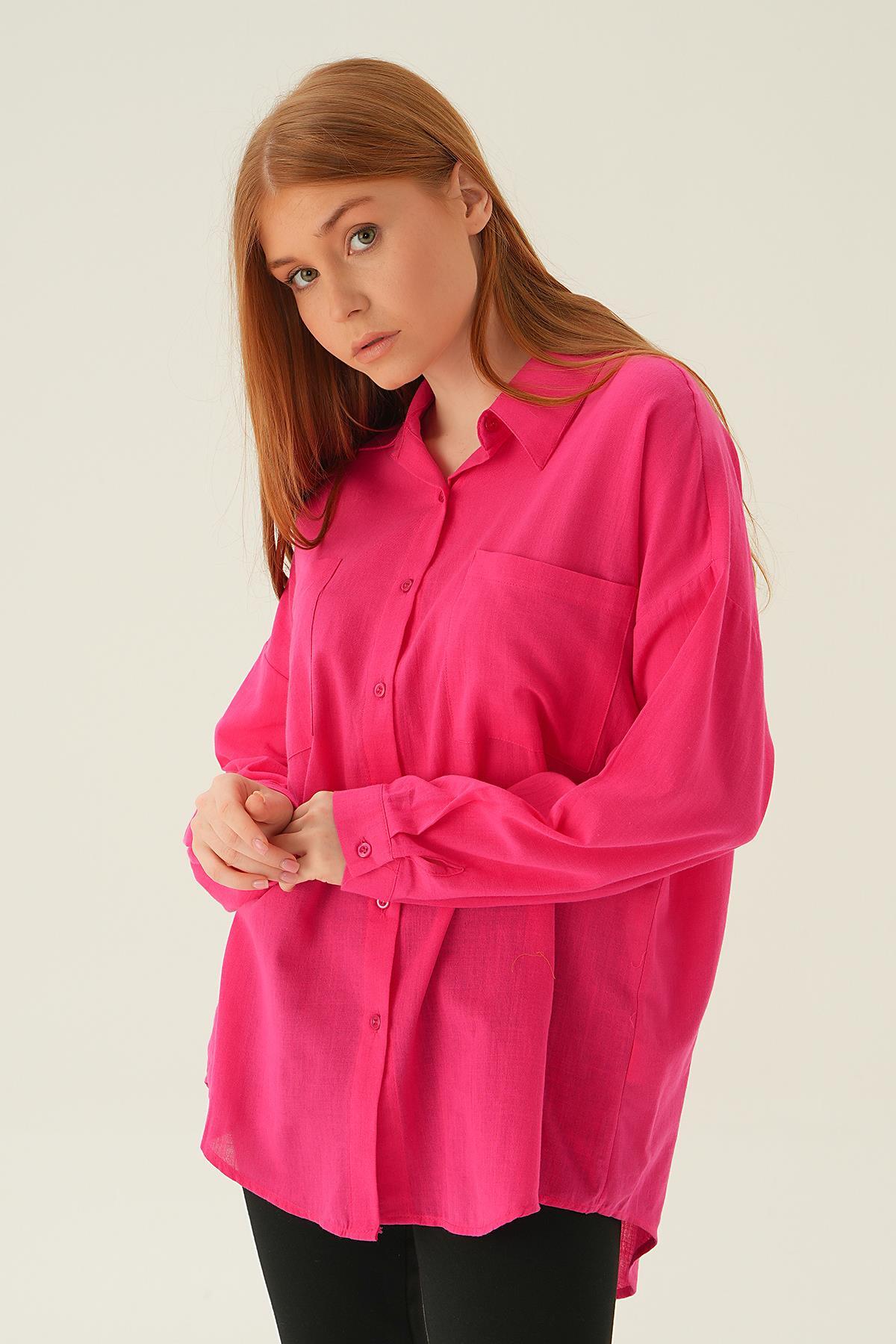 6891A Çift Cep Gömlek Fuşya - 4