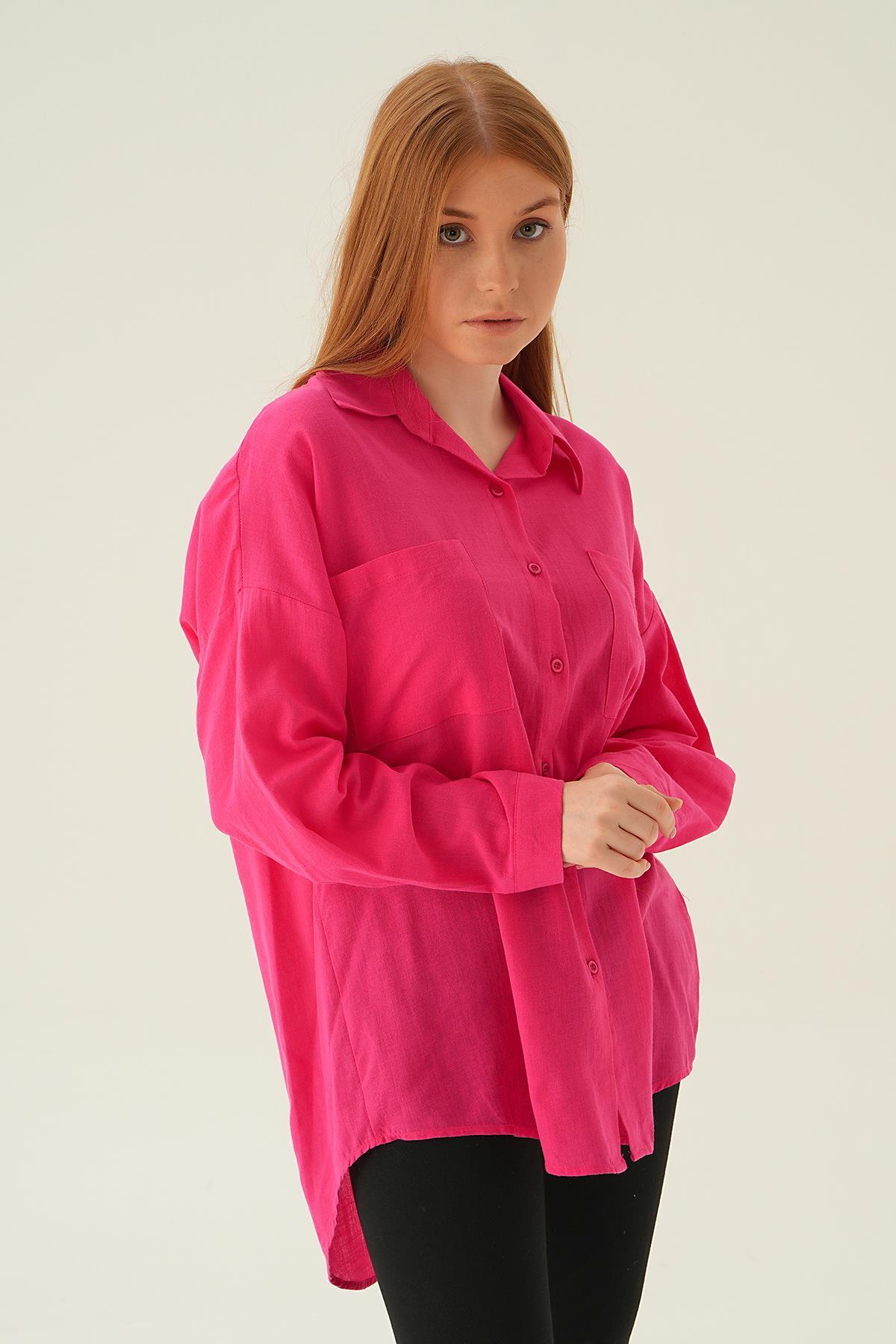 Fuşya Çift Cep Gömlek 6891A - 1