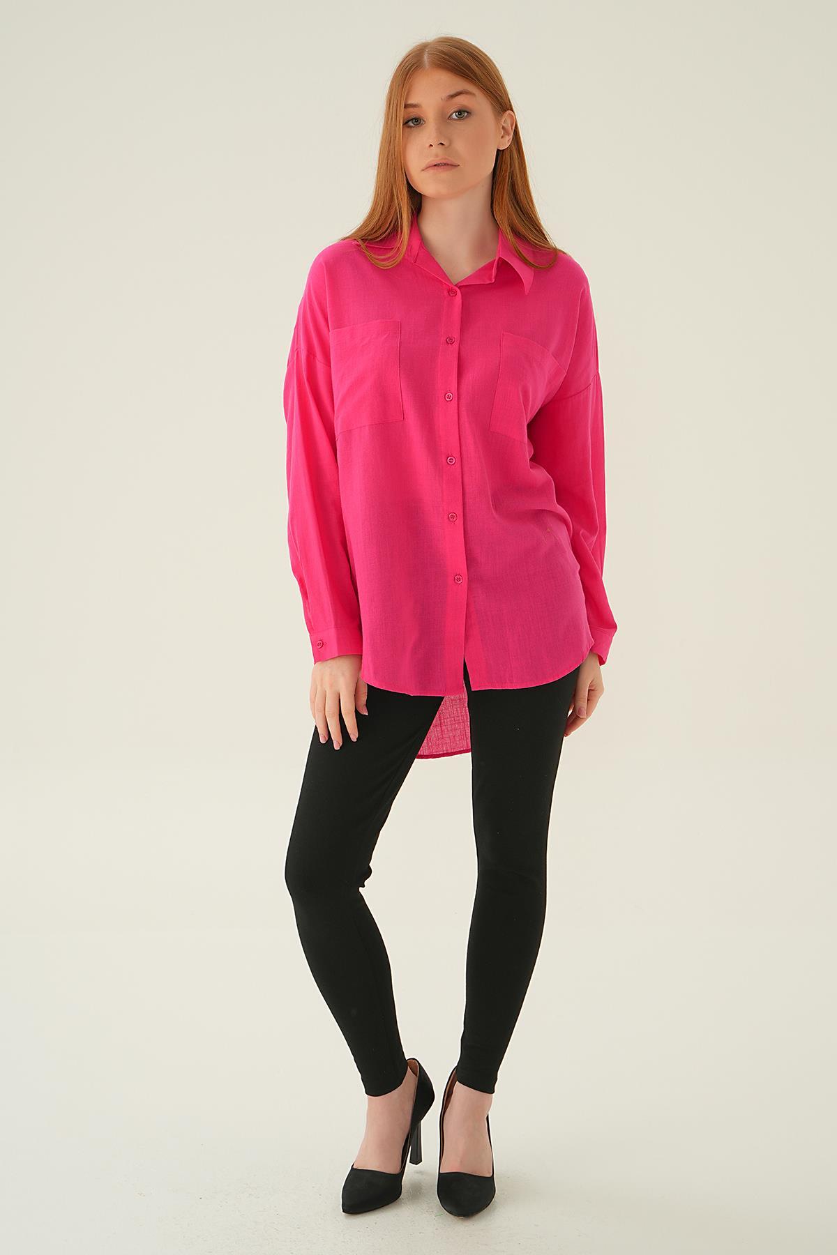 Fuşya Çift Cep Gömlek 6891A - 3