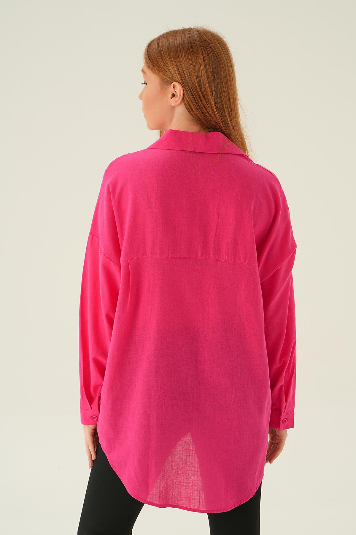 Fuşya Çift Cep Gömlek 6891A - 5