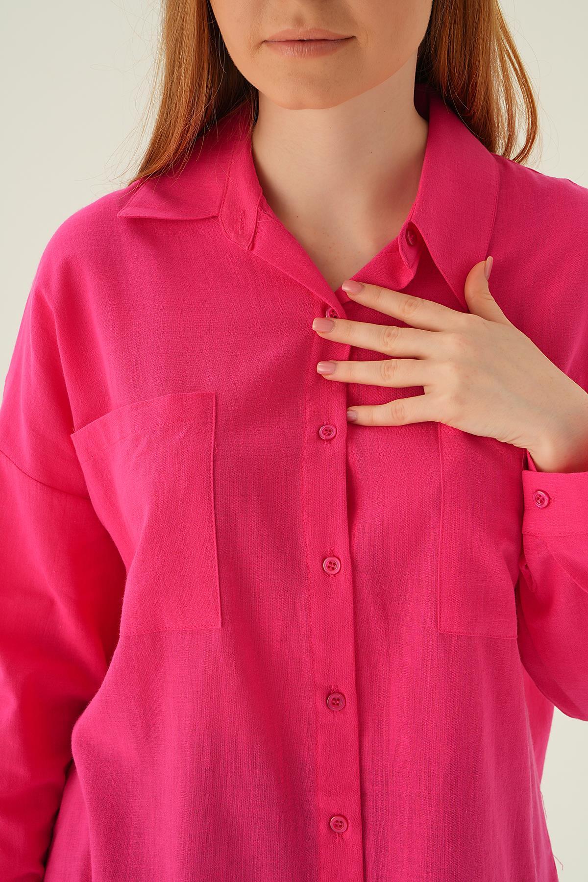 Fuşya Çift Cep Gömlek 6891A - 6
