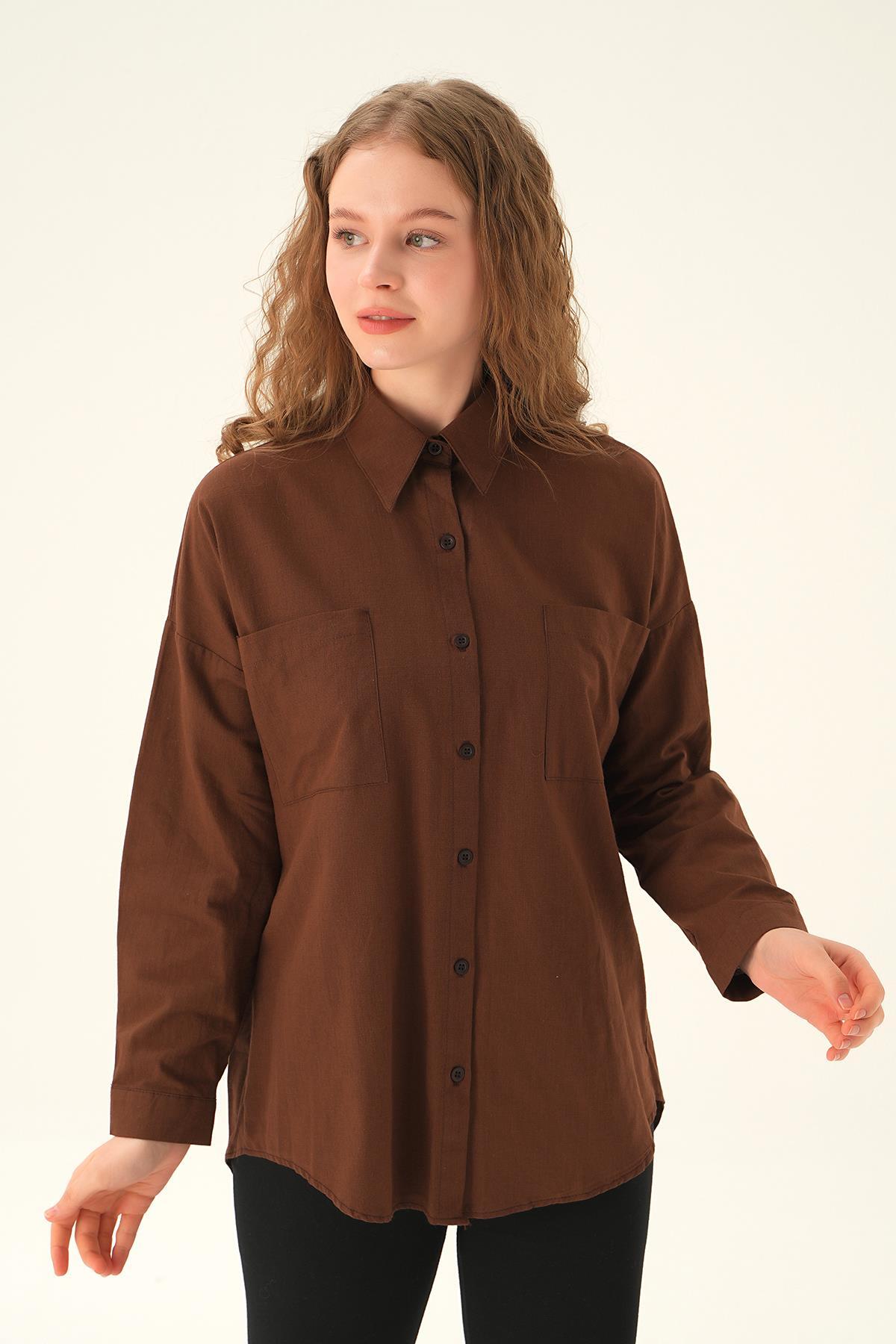 6891A Çift Cep Gömlek Kahve - 3