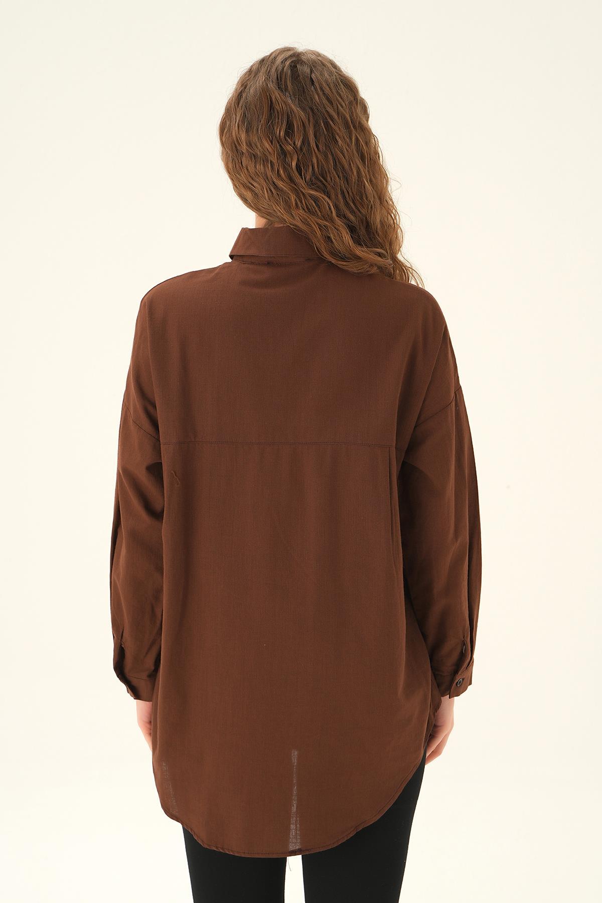 6891A Çift Cep Gömlek Kahve - 4