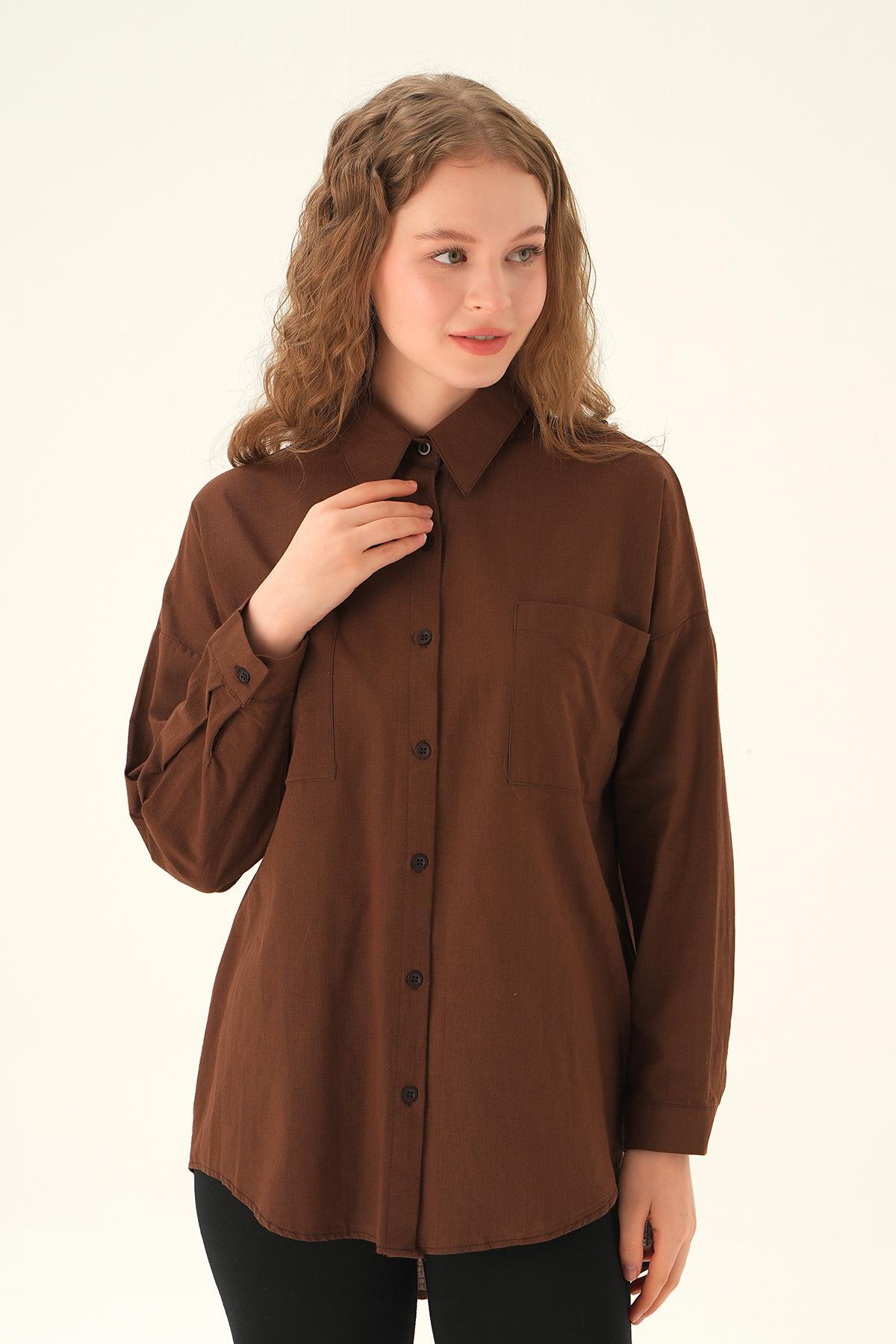 Kahve Çift Cep Gömlek 6891A - 1