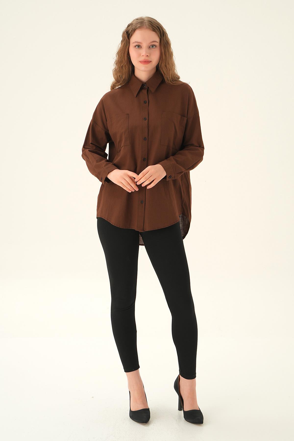 Kahve Çift Cep Gömlek 6891A - 2