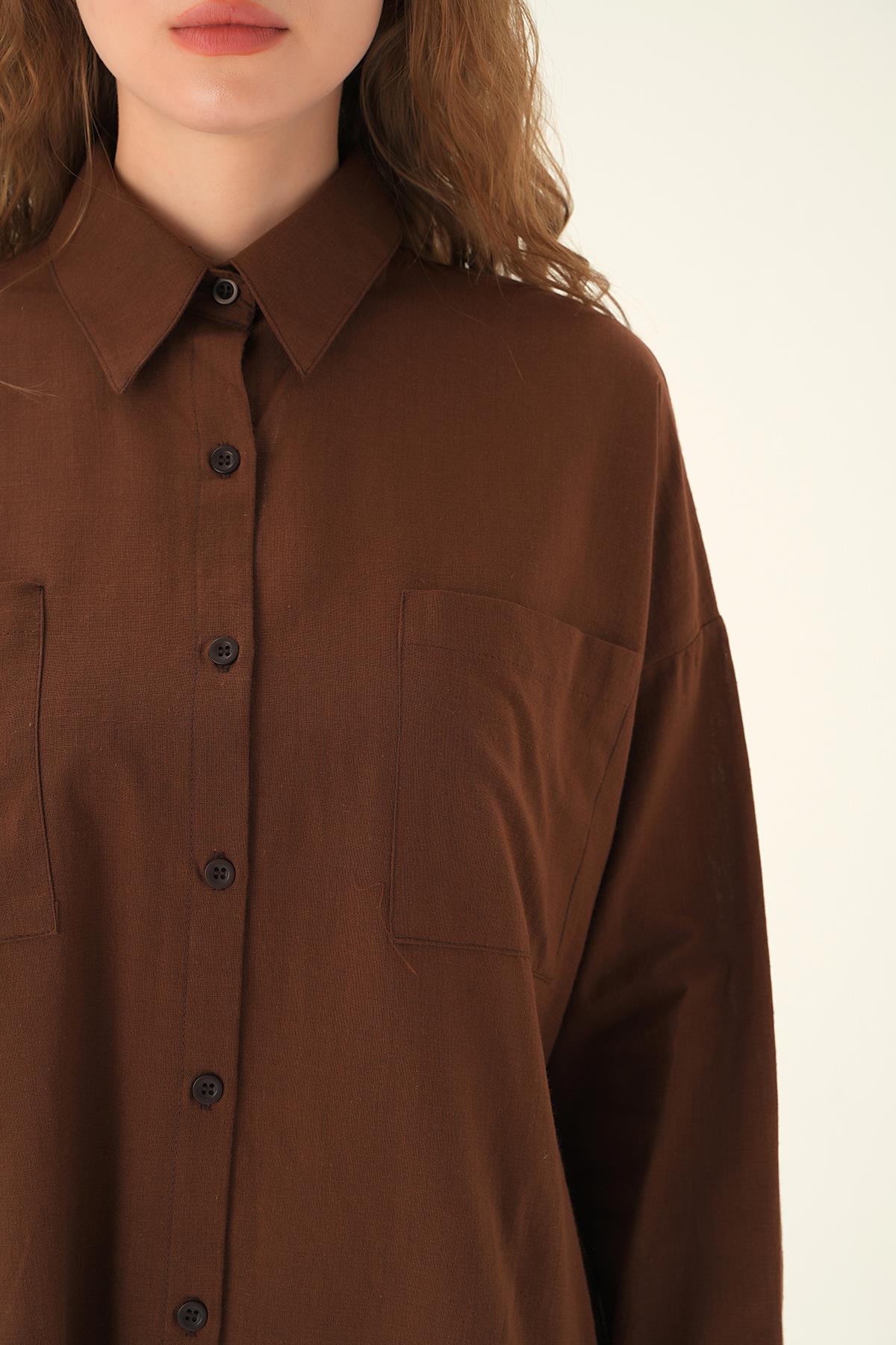 Kahve Çift Cep Gömlek 6891A - 5