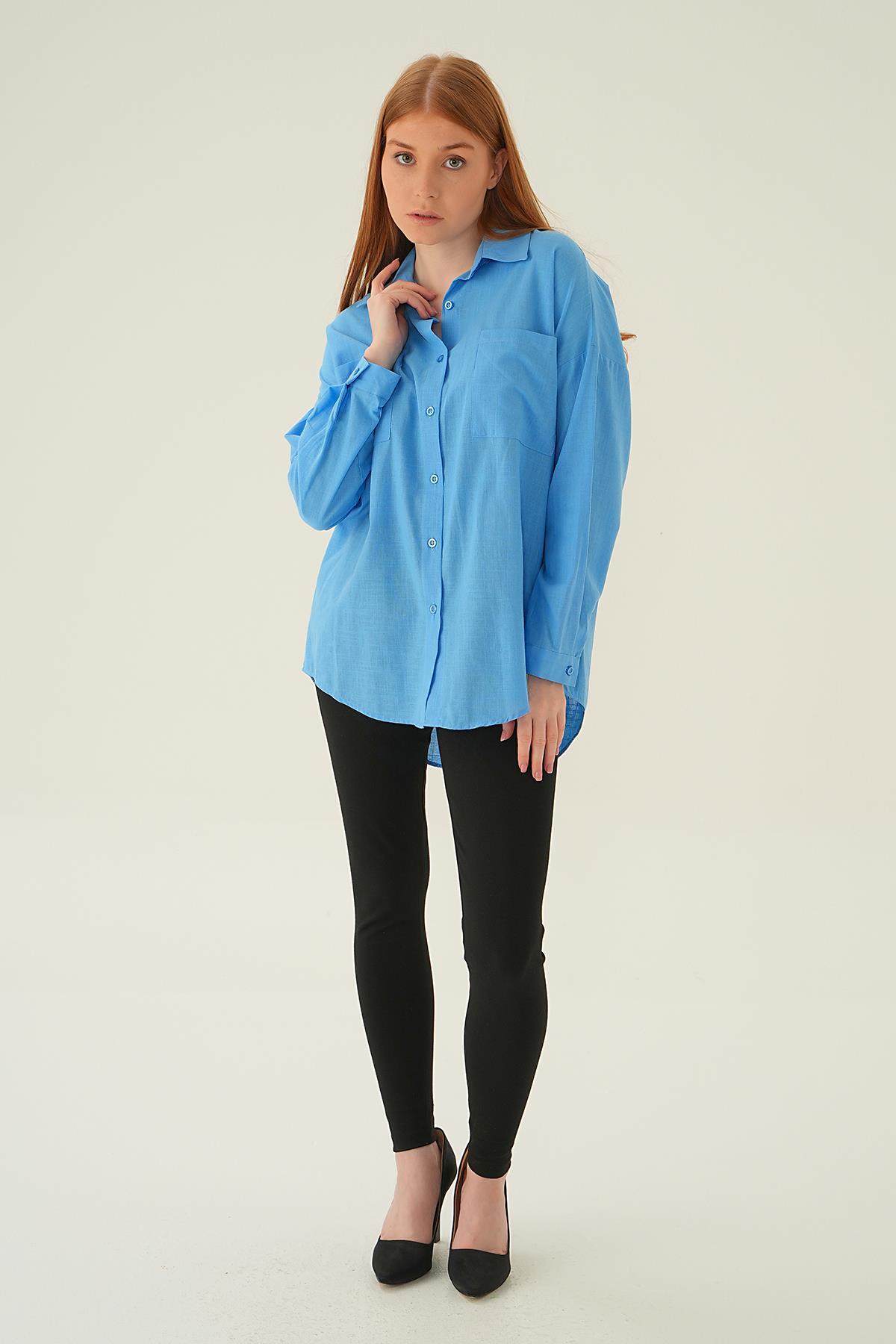 6891A Çift Cep Gömlek Koyu Mavi - 2