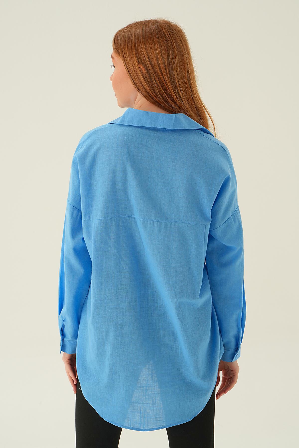 6891A Çift Cep Gömlek Koyu Mavi - 4