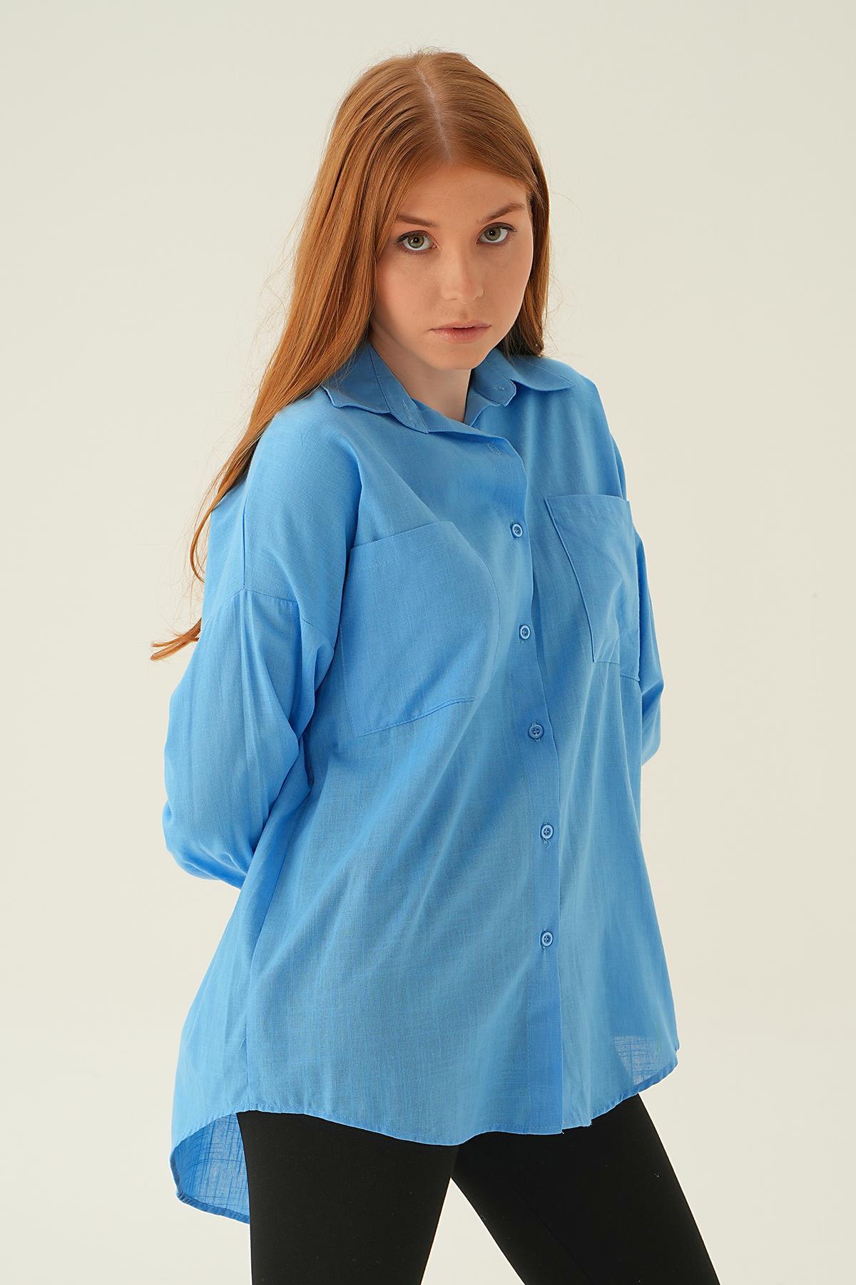 6891A Çift Cep Gömlek Koyu Mavi - 3