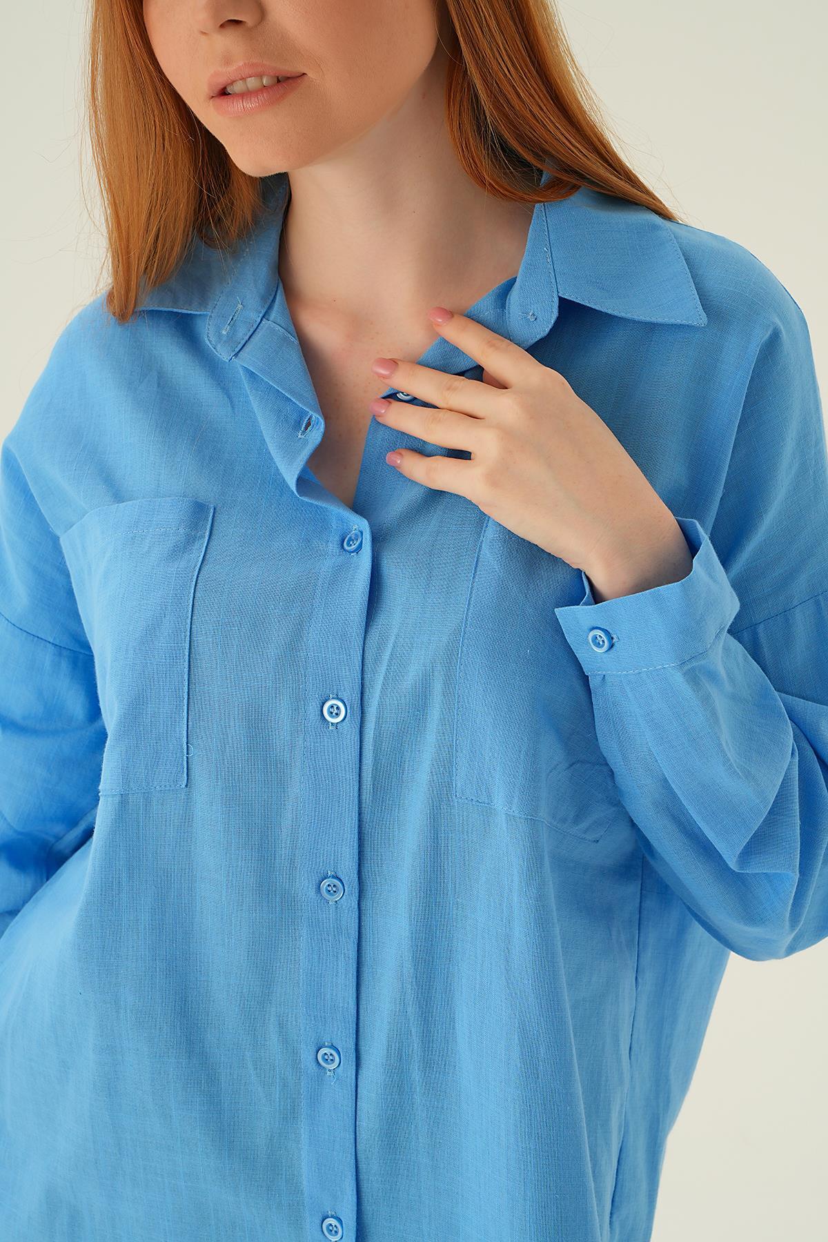 6891A Çift Cep Gömlek Koyu Mavi - 5