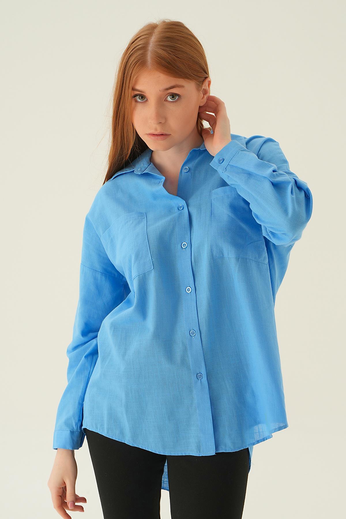 Koyu Mavi Çift Cep Gömlek 6891A - 1