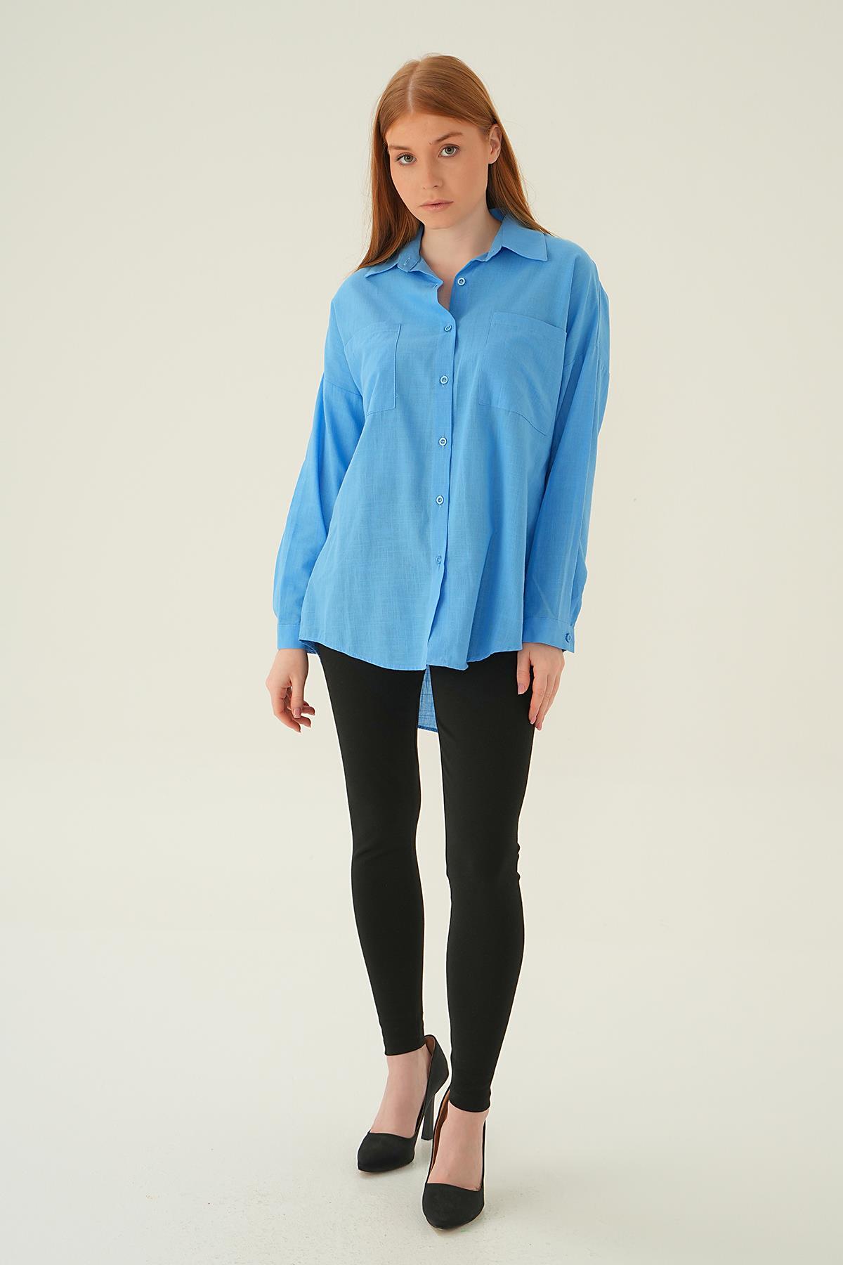 Koyu Mavi Çift Cep Gömlek 6891A - 6