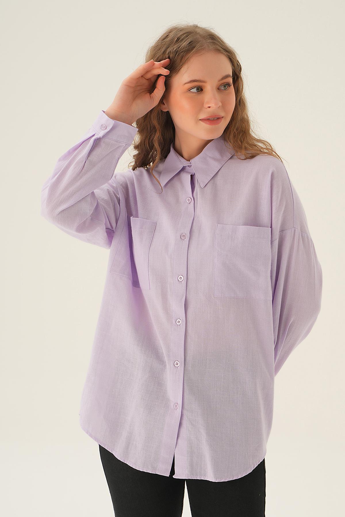 Lila Çift Cep Gömlek 6891A - 1