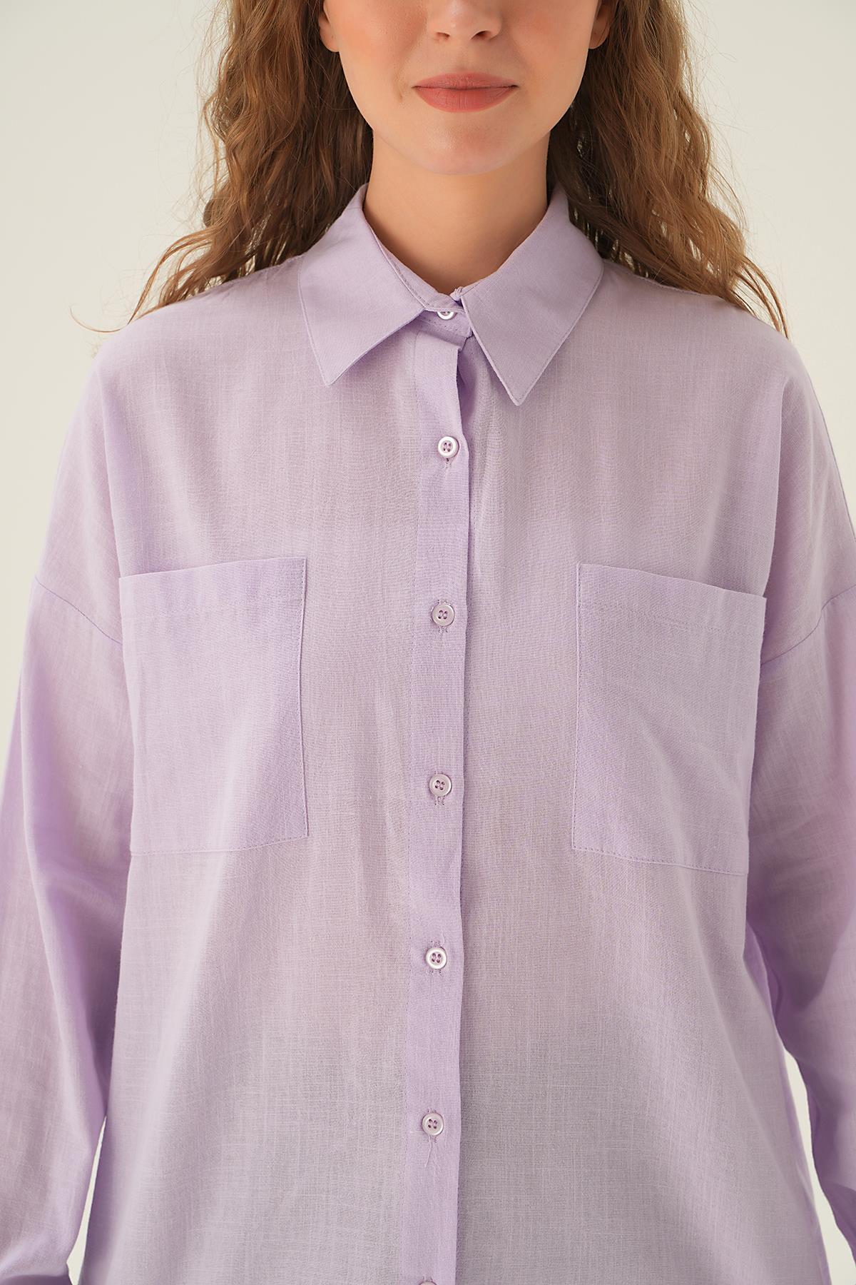 Lila Çift Cep Gömlek 6891A - 4