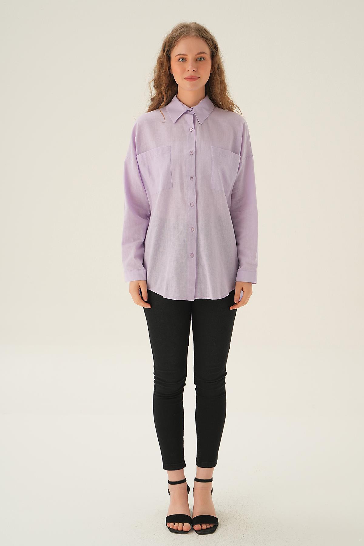 Lila Çift Cep Gömlek 6891A - 5