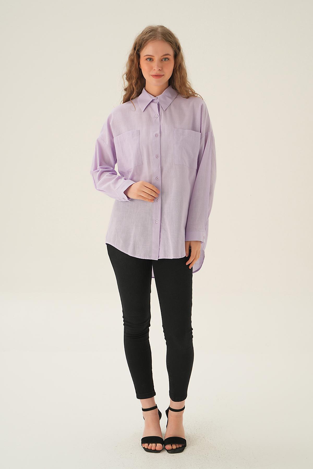 Lila Çift Cep Gömlek 6891A - 6