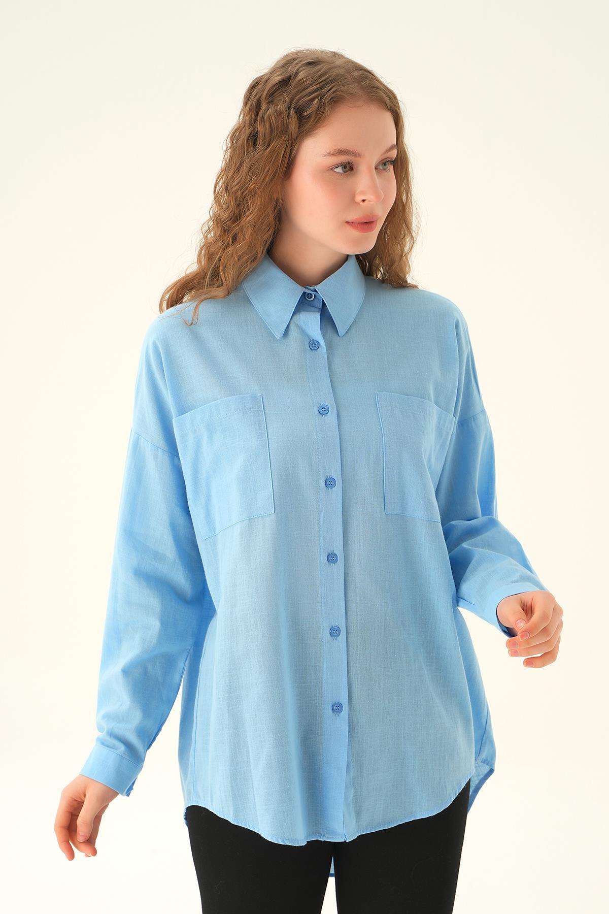 Mavi Çift Cep Gömlek 6891A - 3