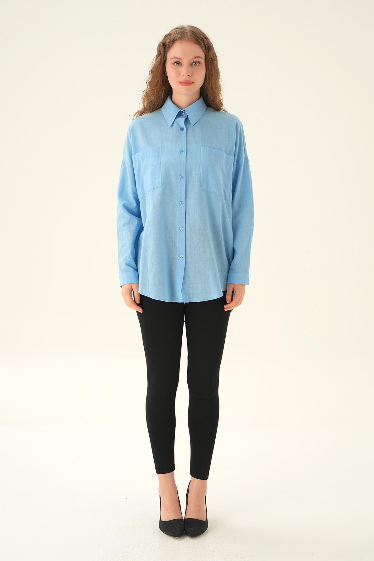 Mavi Çift Cep Gömlek 6891A - 6