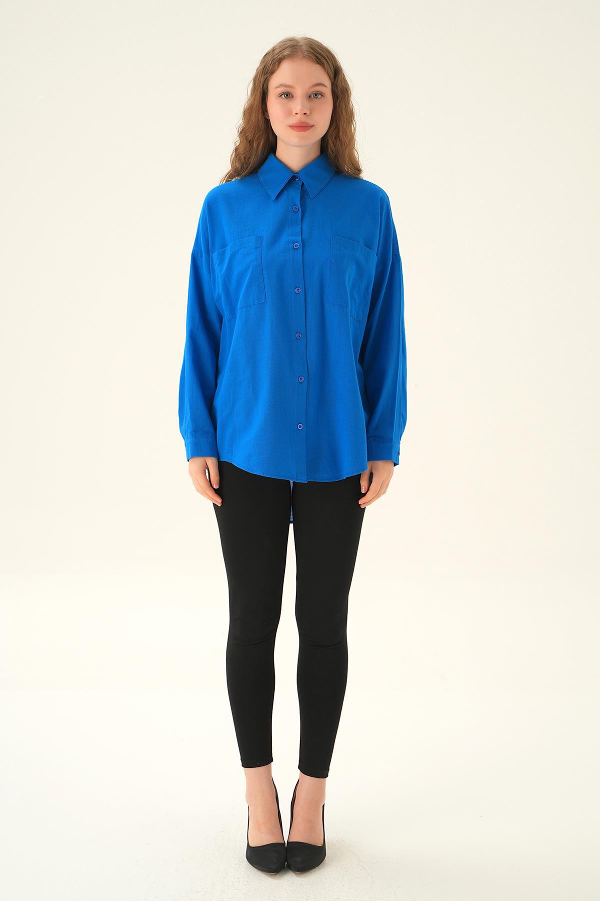 6891A Çift Cep Gömlek Saks - 6