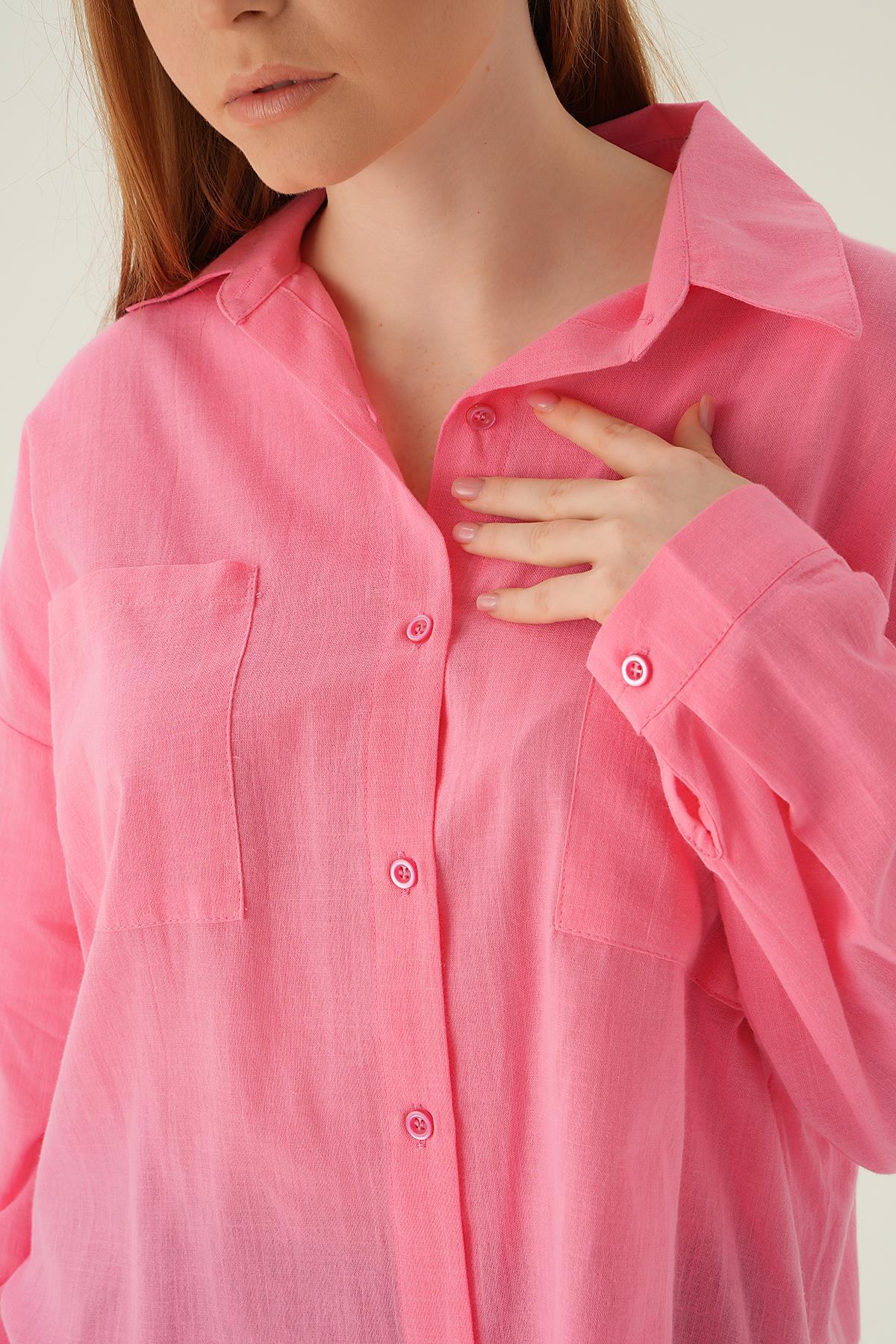 Şeker Pembe Çift Cep Gömlek 6891A - 3