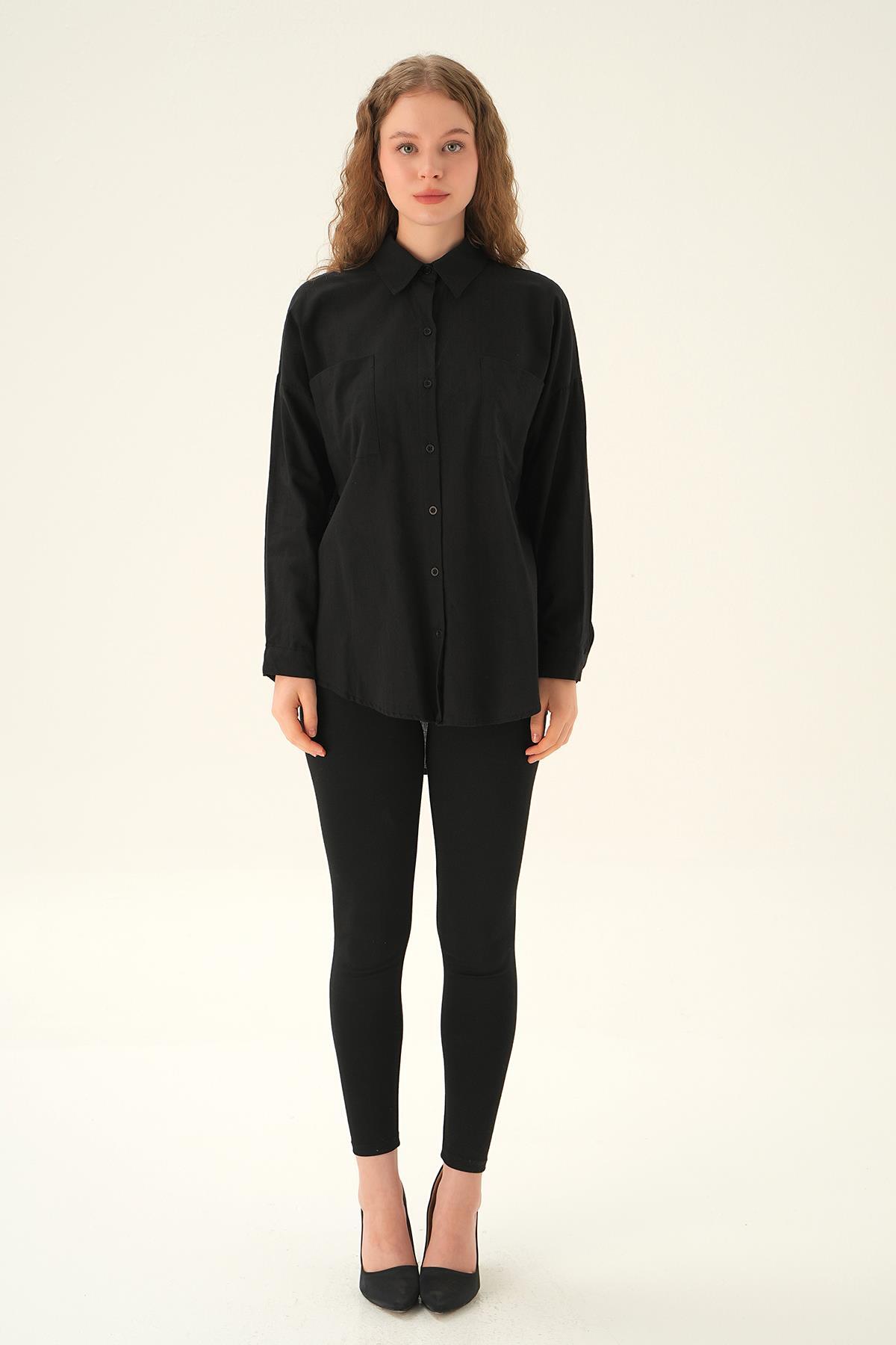 6891A Çift Cep Gömlek Siyah - 6