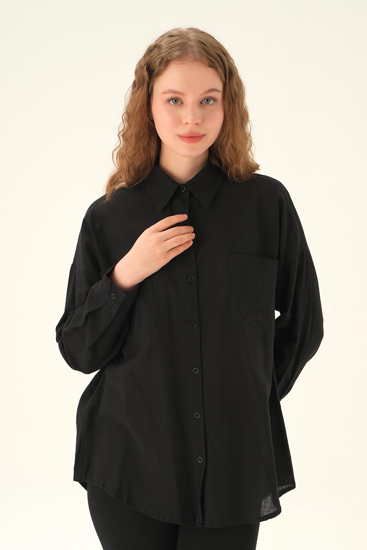 Siyah Çift Cep Gömlek 6891A 