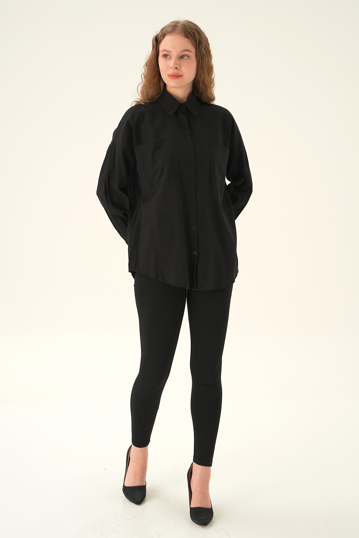 Siyah Çift Cep Gömlek 6891A - 2