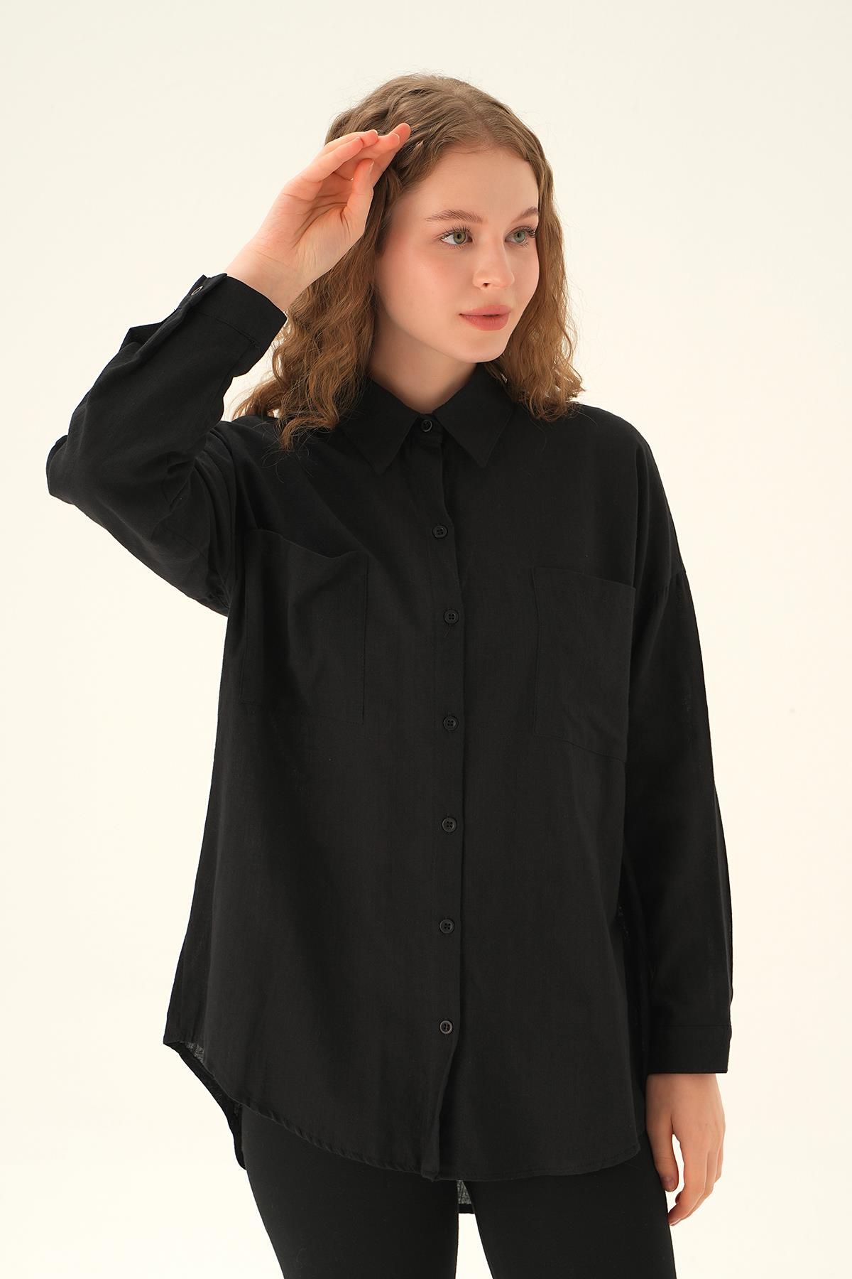 Siyah Çift Cep Gömlek 6891A - 3