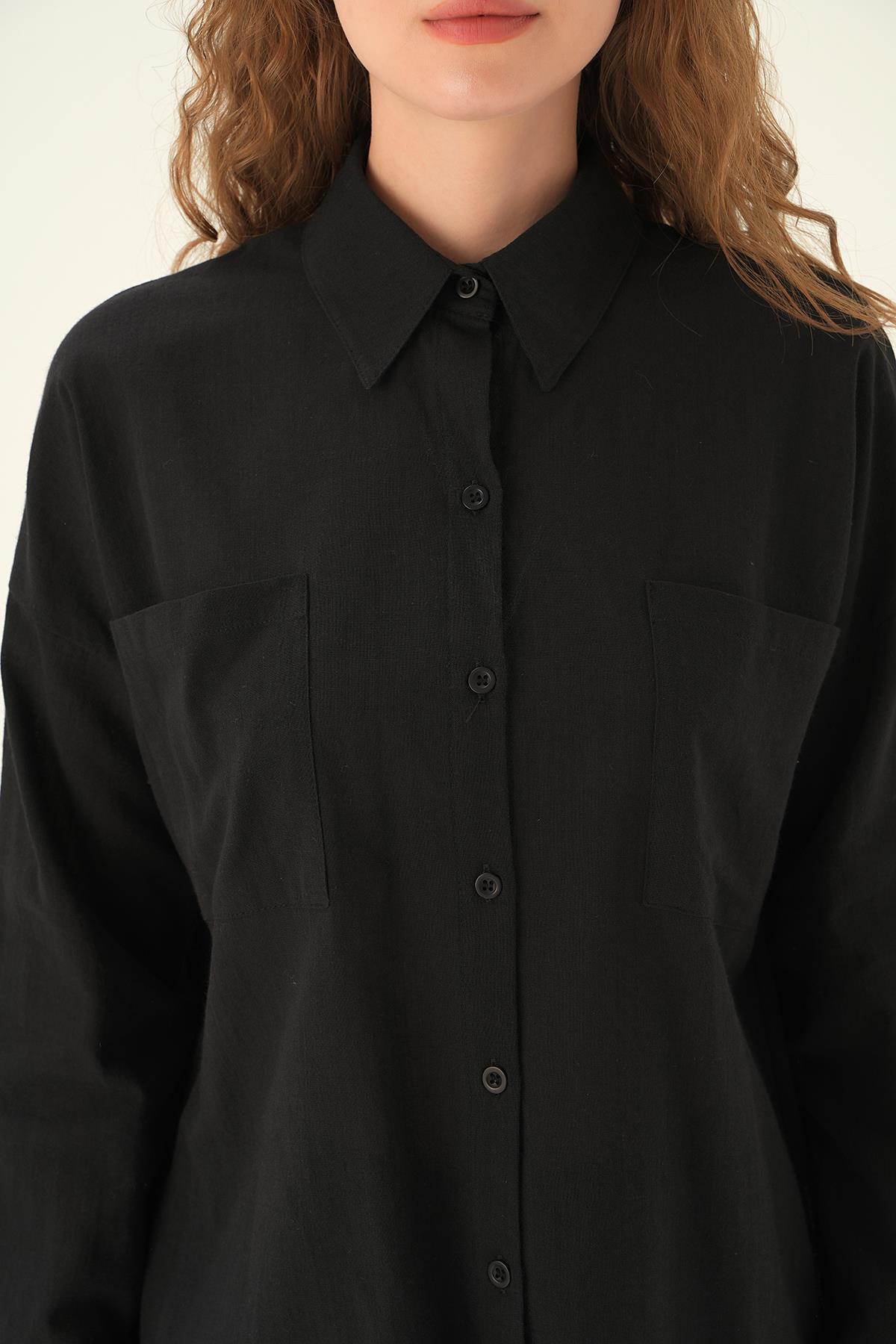 Siyah Çift Cep Gömlek 6891A - 5