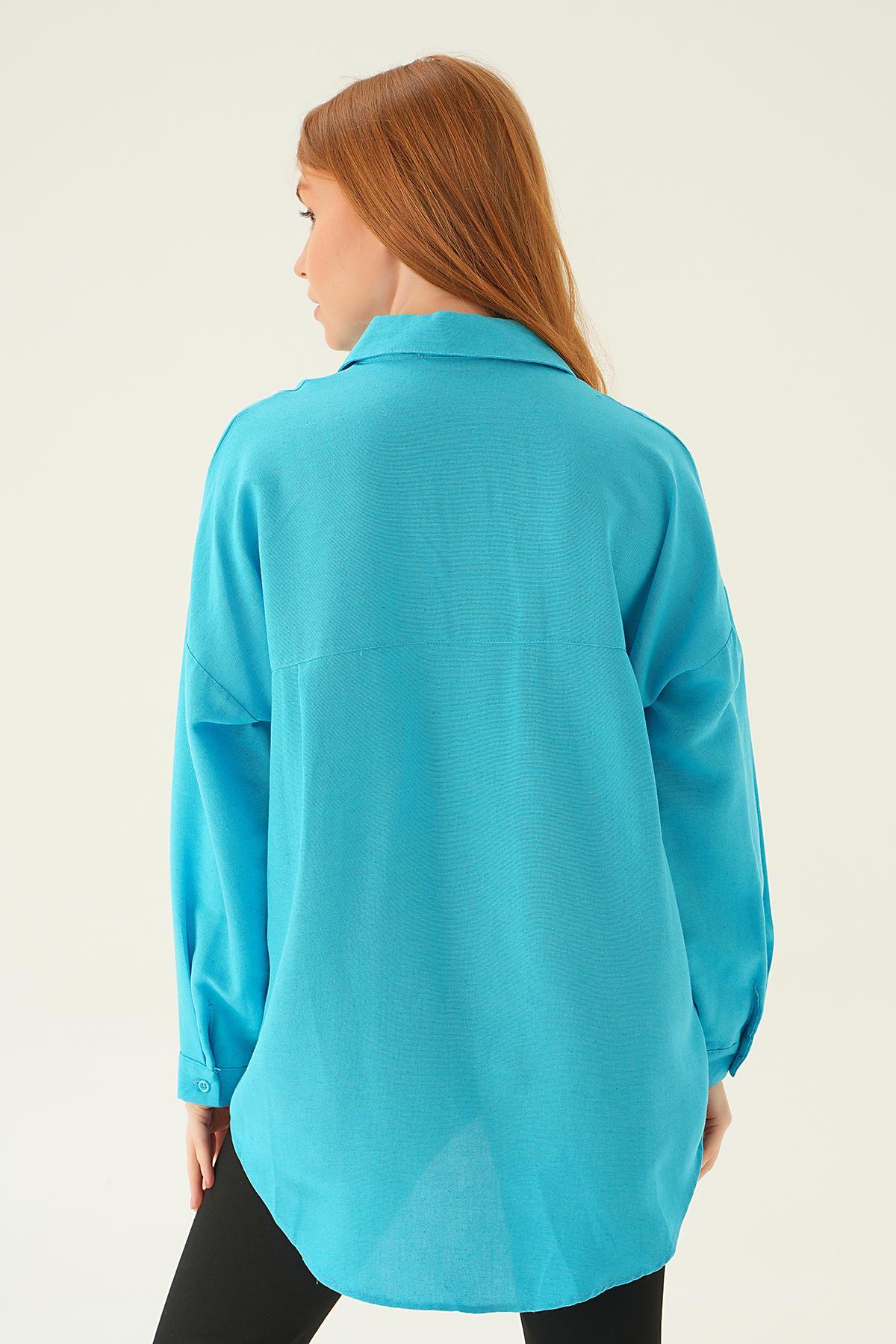 6891A Çift Cep Gömlek Turkuaz - 3