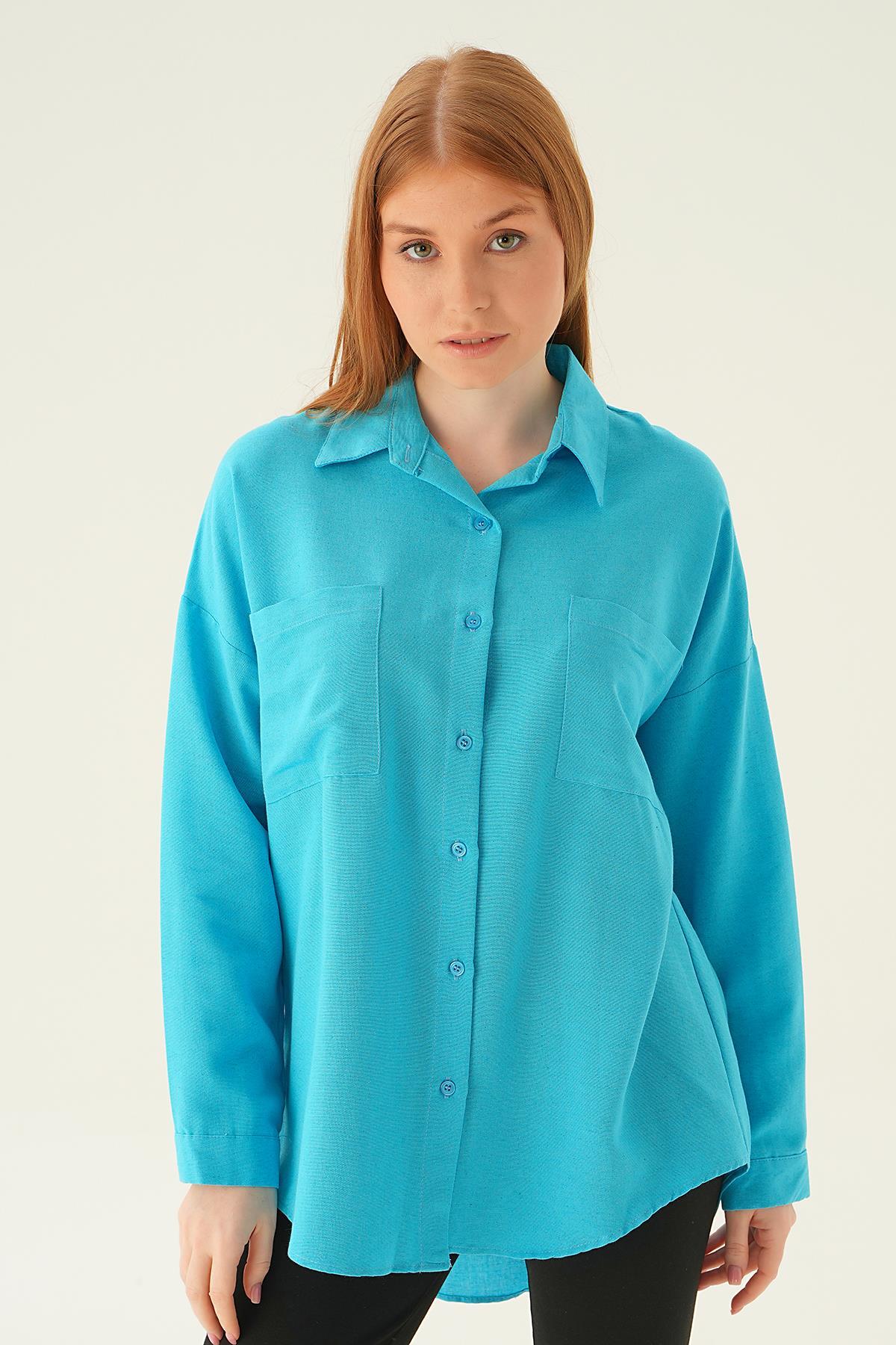 Turkuaz Çift Cep Gömlek 6891A 