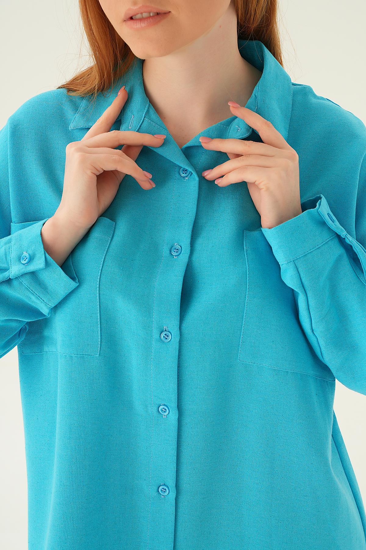 Turkuaz Çift Cep Gömlek 6891A - 5