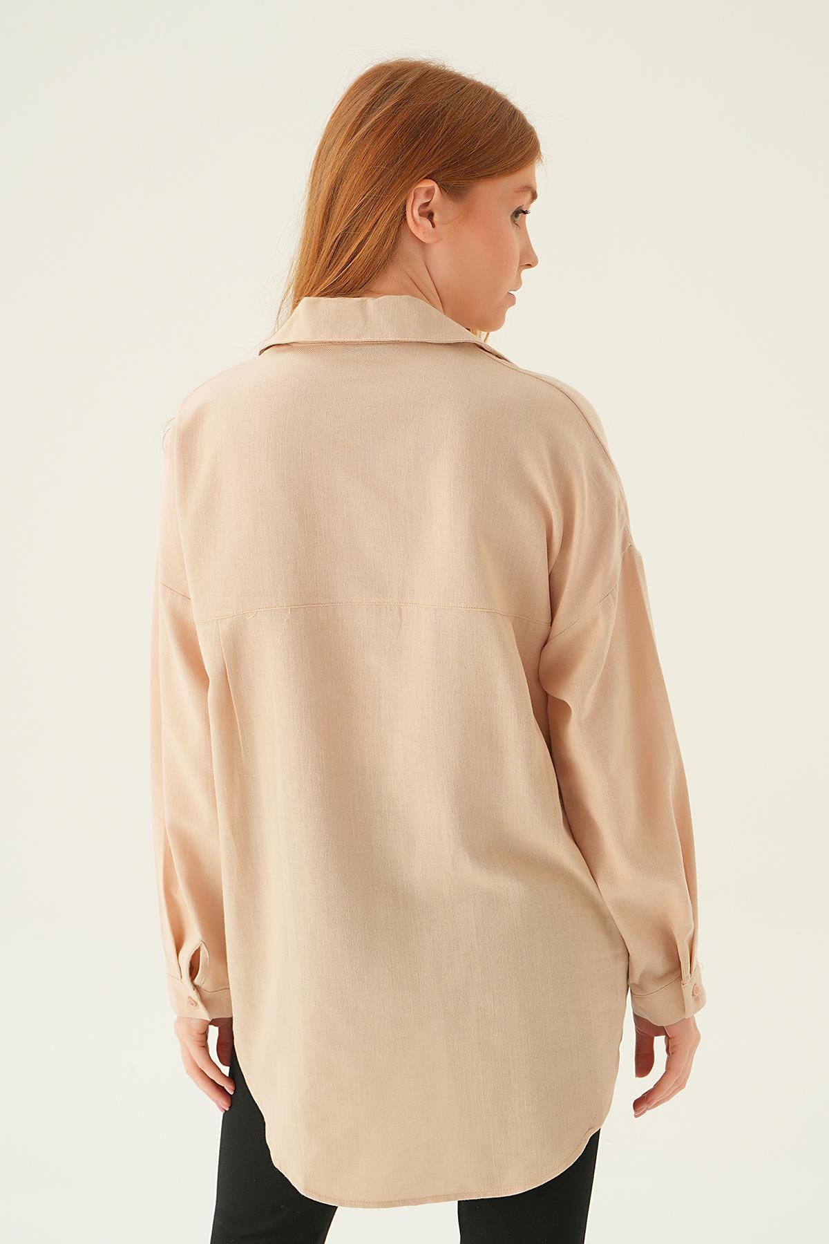 6891A Çift Cep Gömlek Vizon - 3