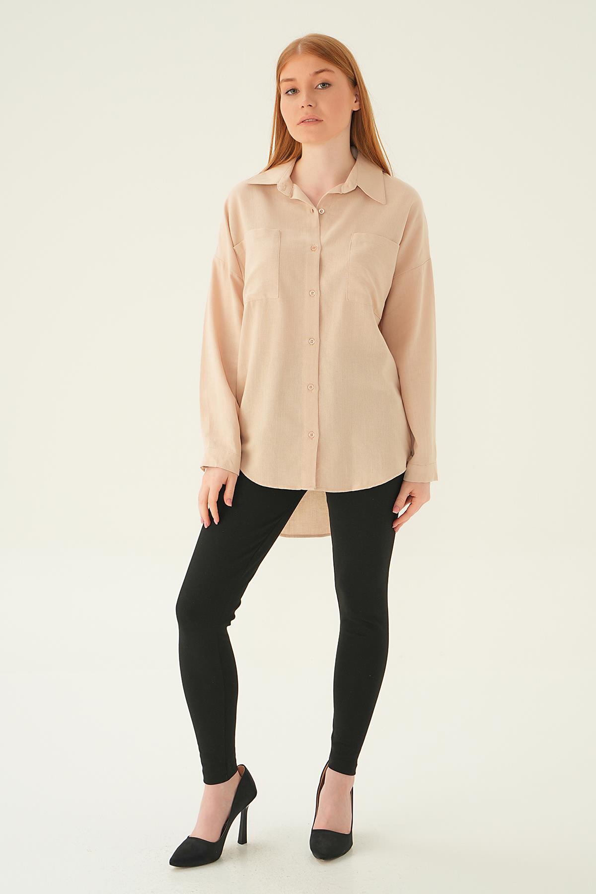 6891A Çift Cep Gömlek Vizon - 6