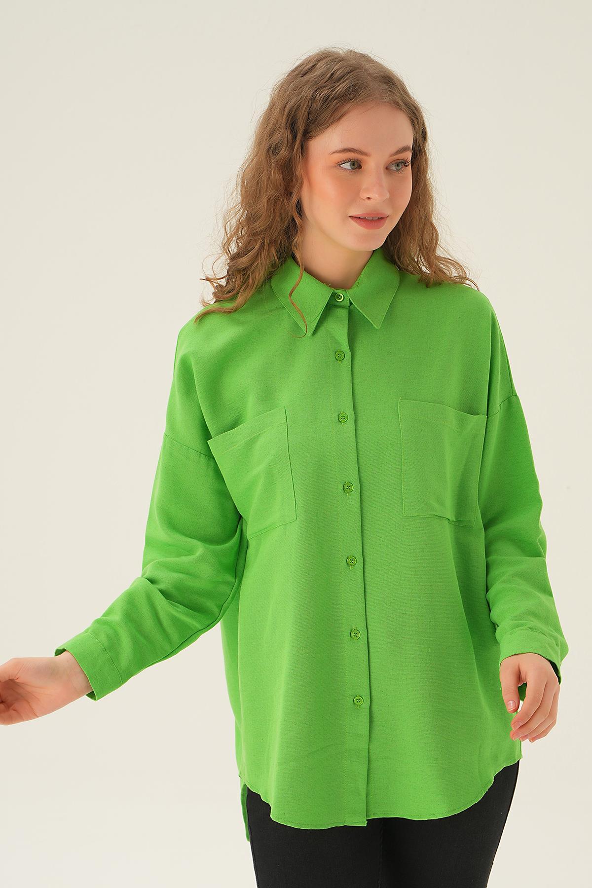 6891A Çift Cep Gömlek Yağ Yeşili 