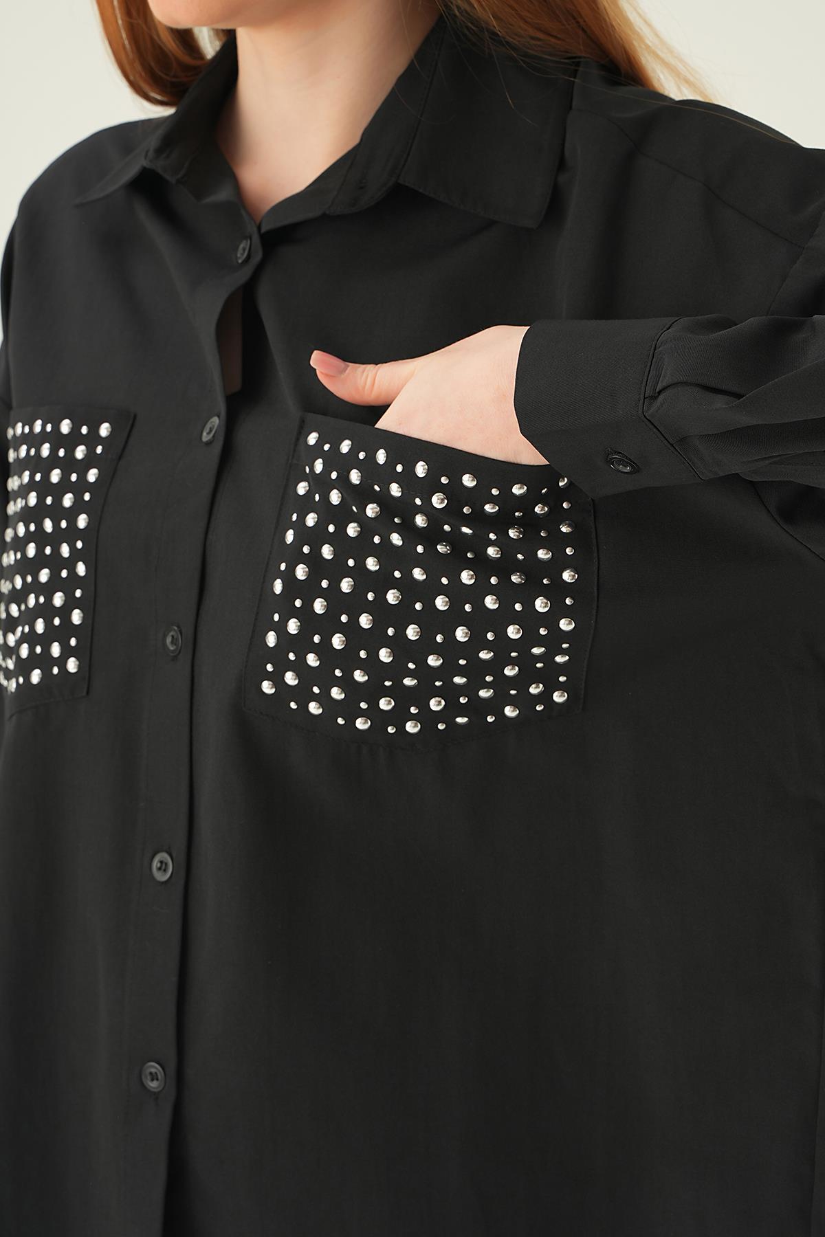 6892A Cebi Taşlı Gömlek Siyah - 2