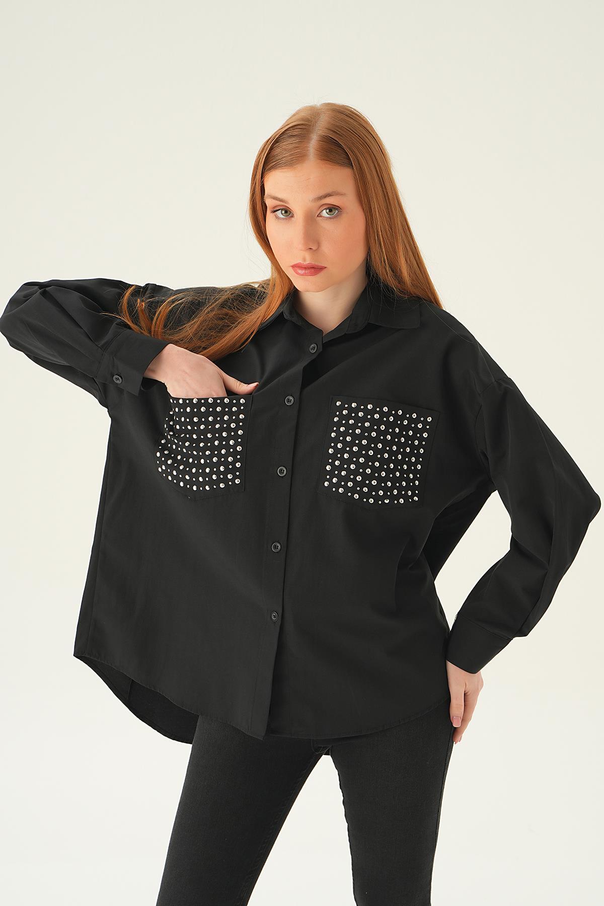 6892A Cebi Taşlı Gömlek Siyah - 3