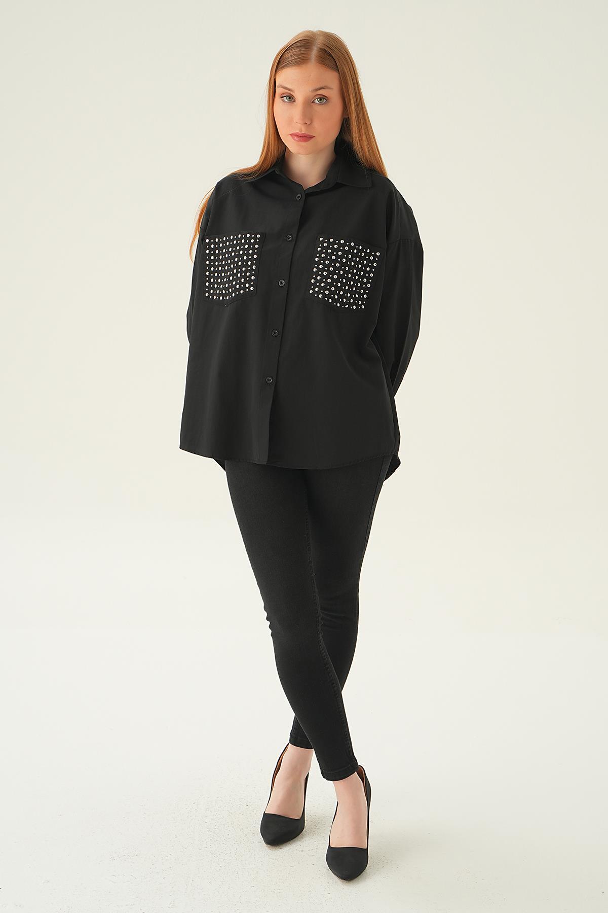6892A Cebi Taşlı Gömlek Siyah - 6