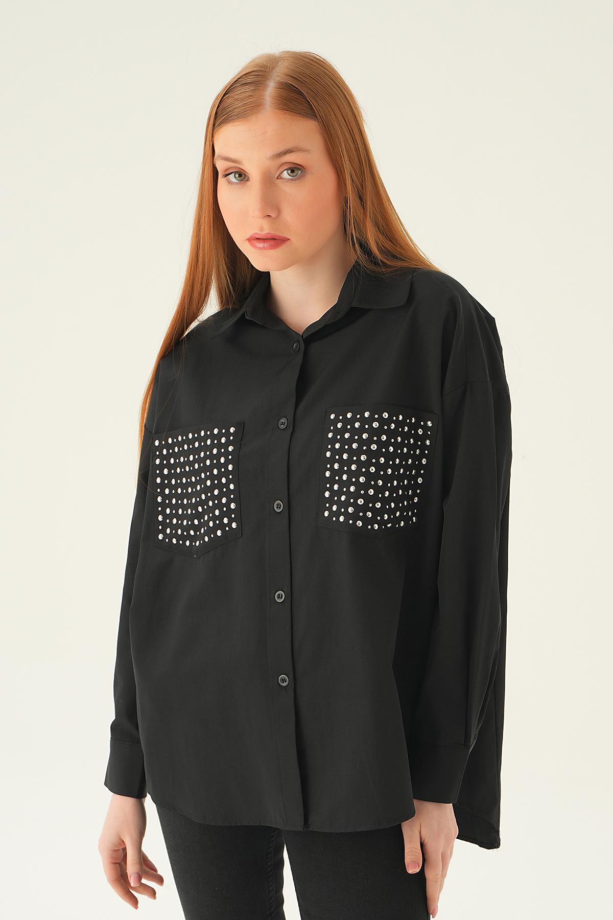 6892A Cebi Taşlı Gömlek Siyah 