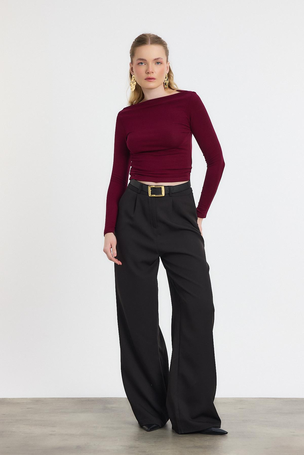 Bordo Yanları Büzgülü Bluz 6893 - 7