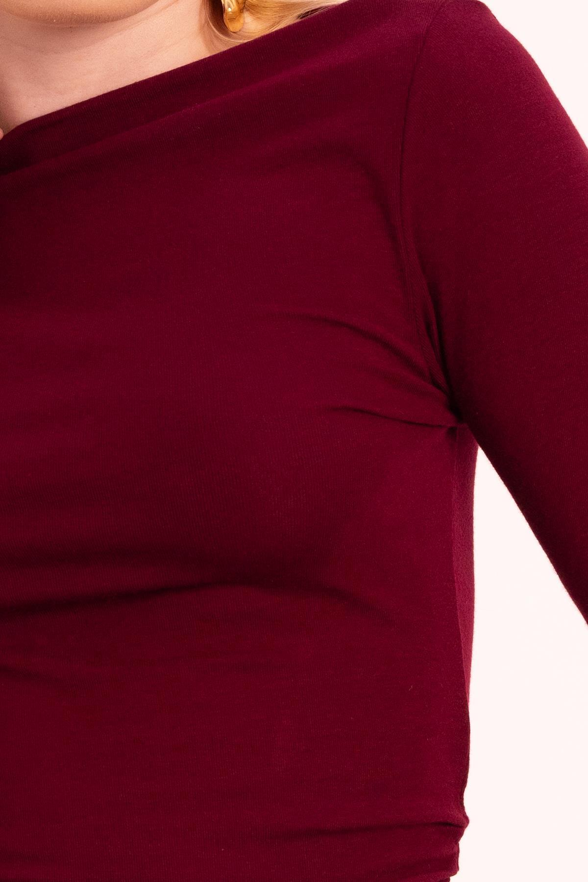 Bordo Yanları Büzgülü Oysho Bluz 6893 - 5