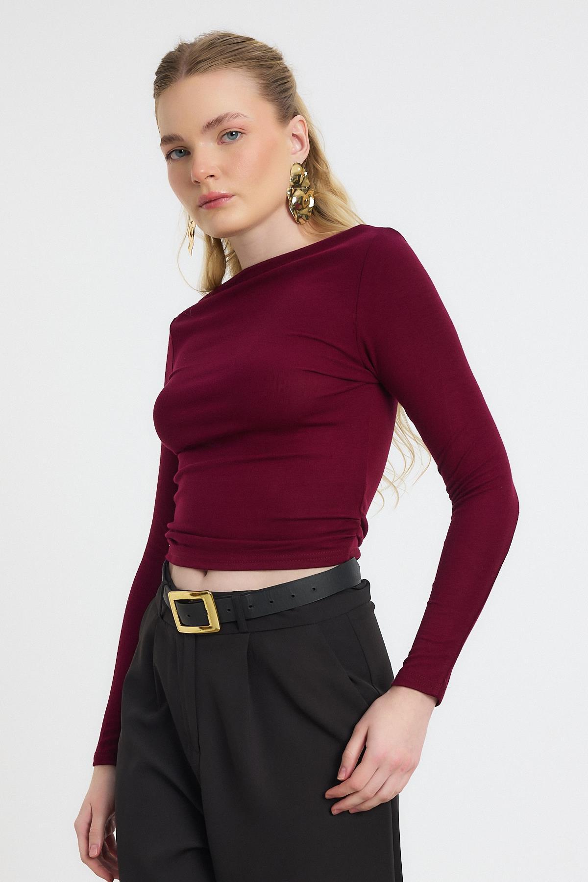 Bordo Yanları Büzgülü Oysho Bluz 6893 - 9