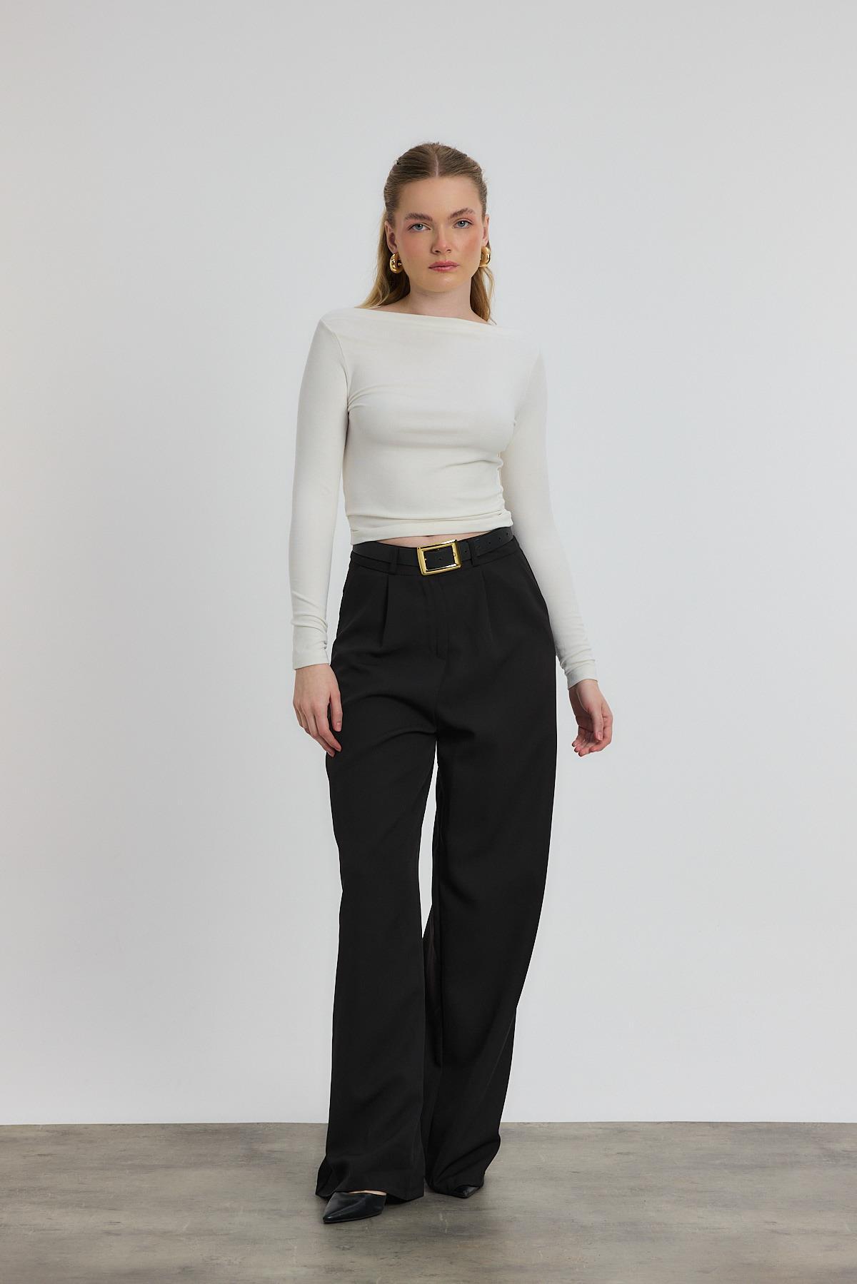 Ekru Yanları Büzgülü Bluz 6893 - 2