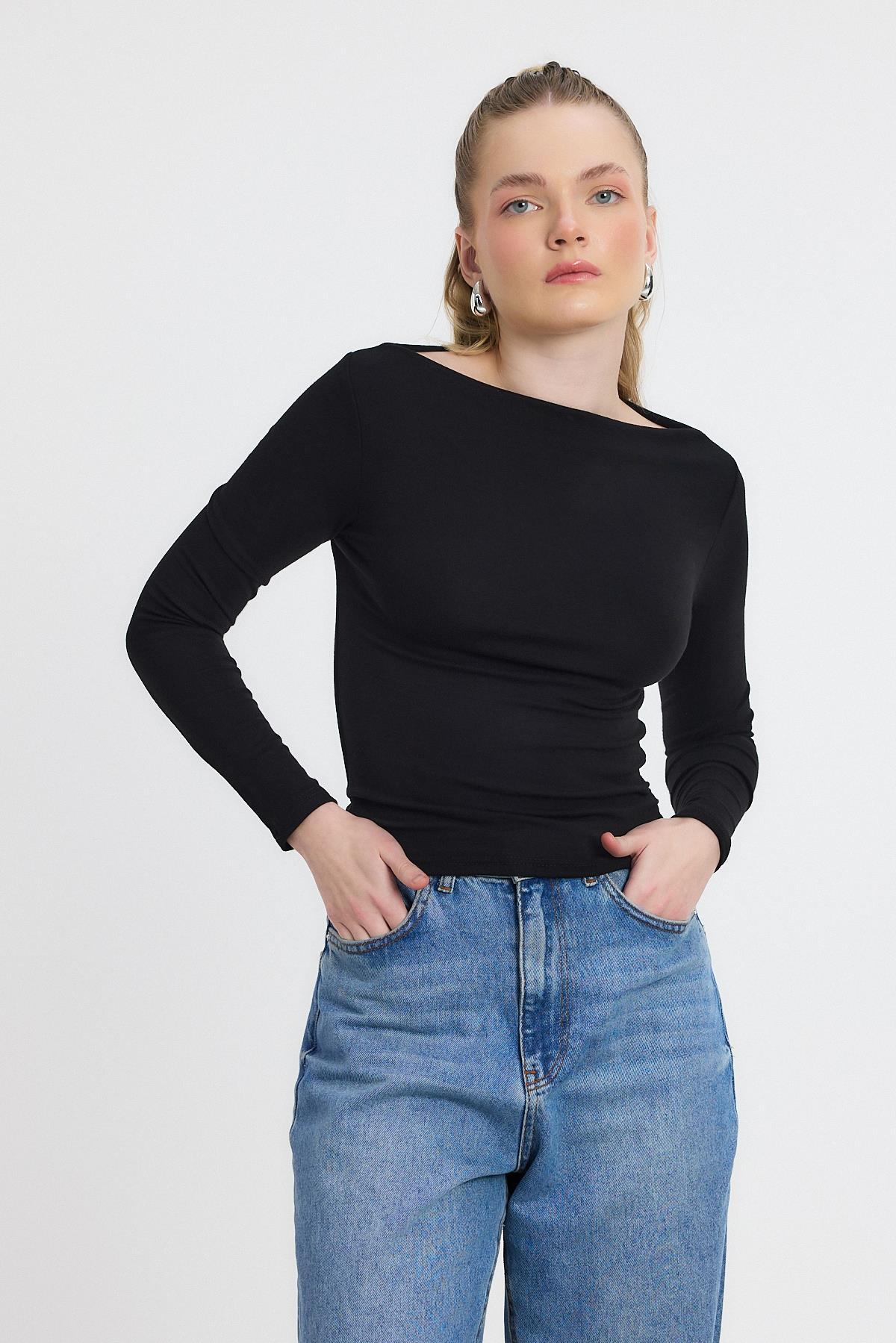 Yanları Büzgülü Oysho Bluz 6893 Siyah - 3