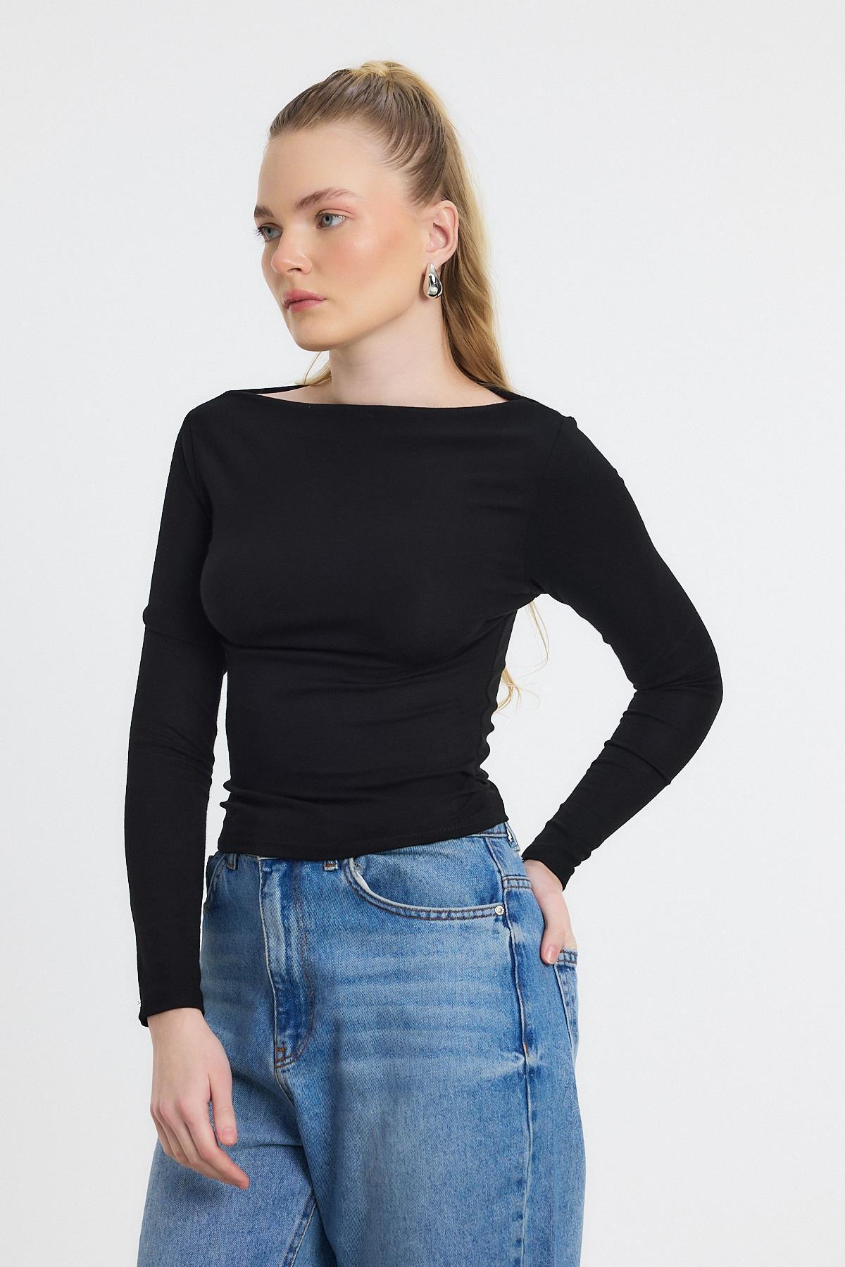 Yanları Büzgülü Oysho Bluz 6893 Siyah - 6