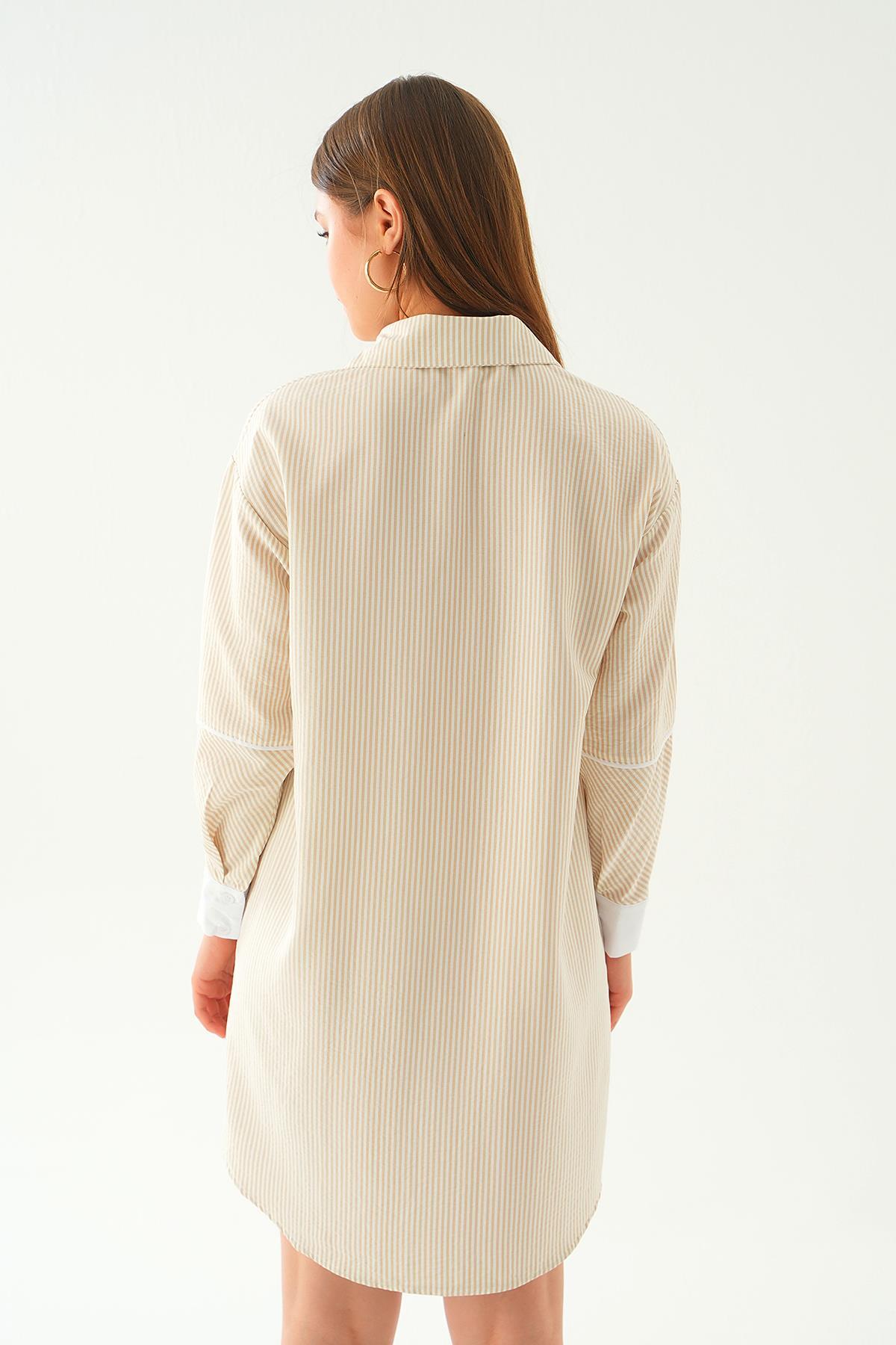 Bej Kol Biyeli Uzun Gömlek 6895A - 4