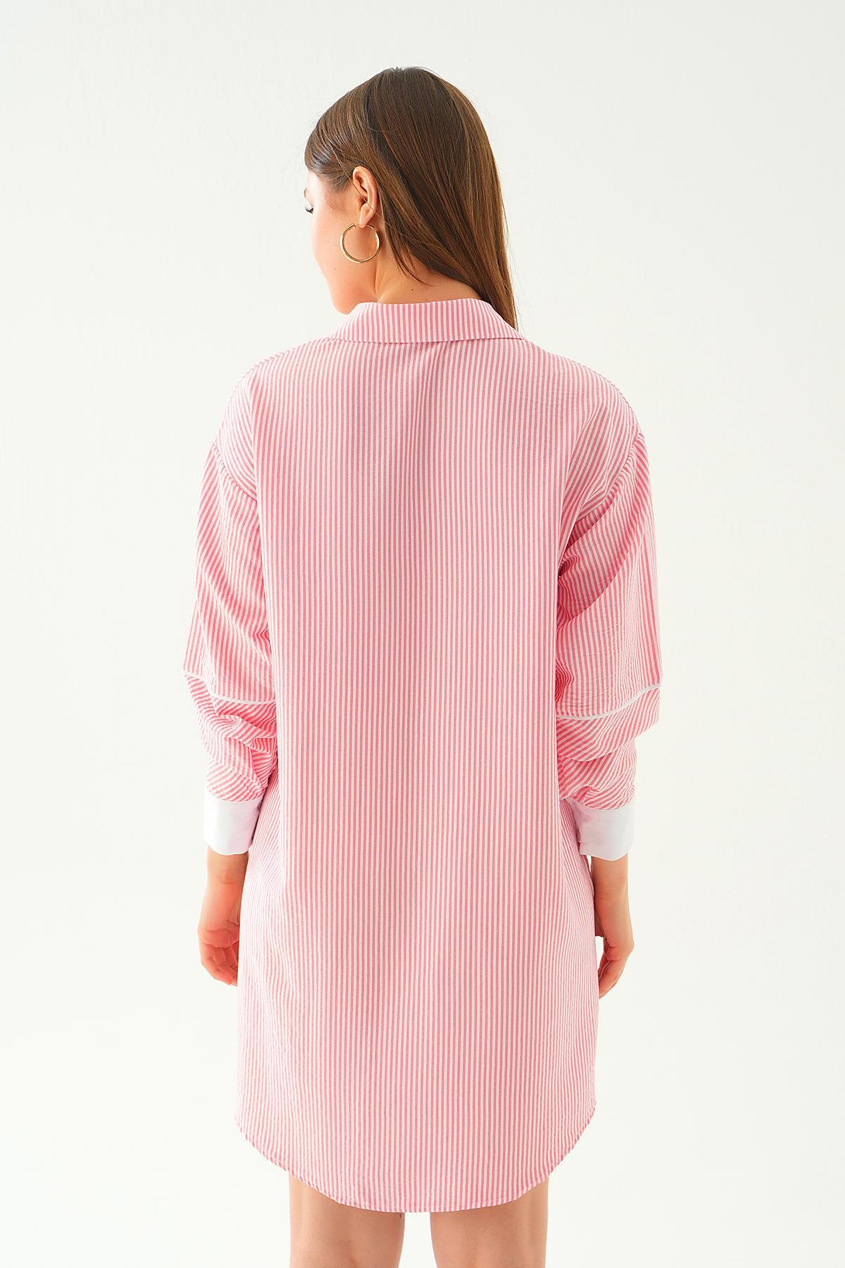 Pembe Kol Biyeli Uzun Gömlek 6895A - 5