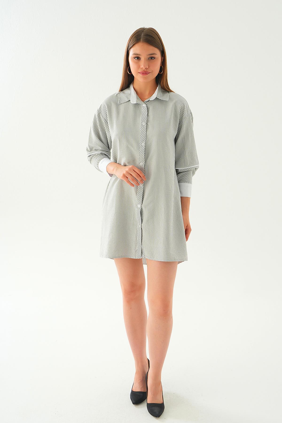 6895A Kol Biyeli Uzun Gömlek Siyah - 1